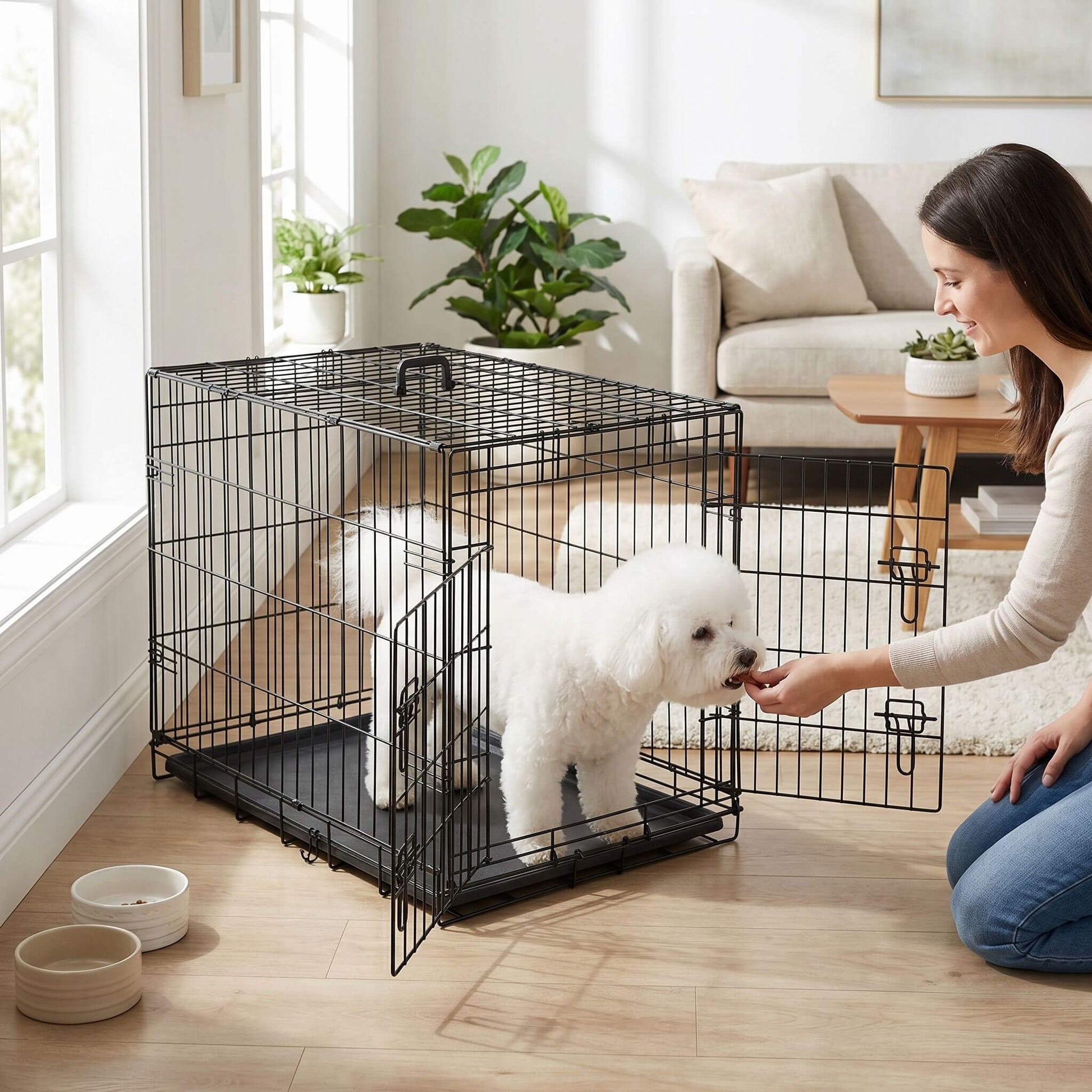 Dog Crate Double Door with Divider Foldable Indoor/Outdoor