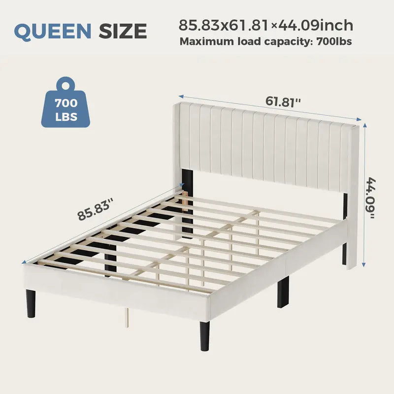 Upholstered Platform Bed Frame，Modern Accent Indoor Bedroom Furniture