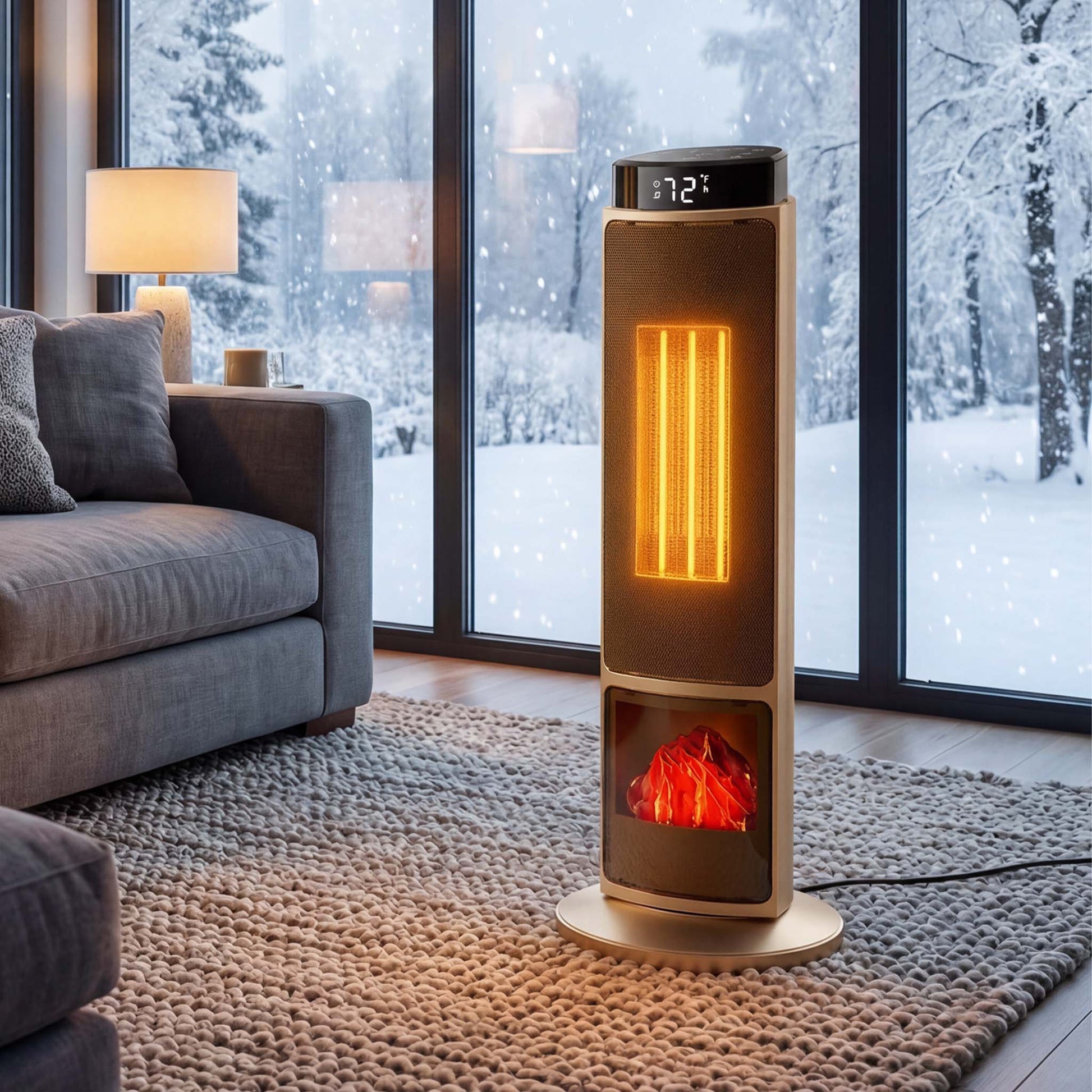 HaloFlame Electric Fireplace Tower Heater