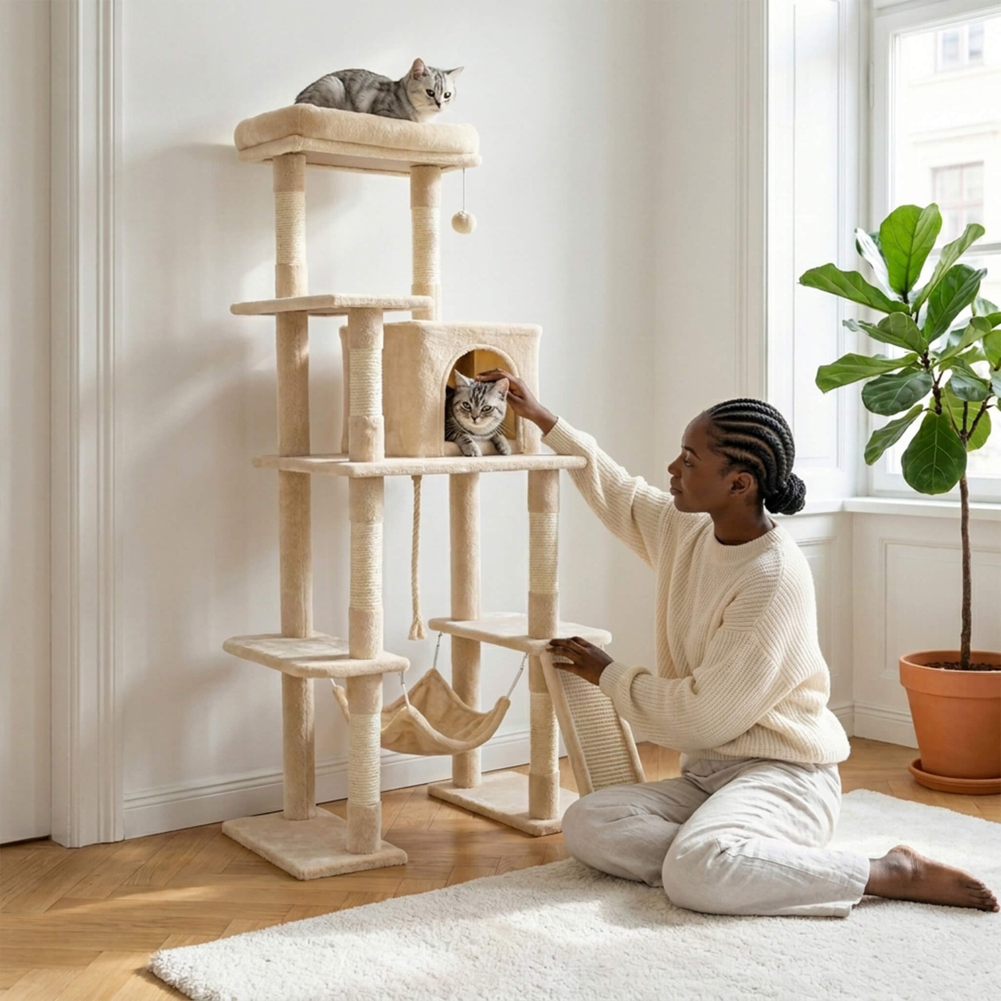 63 Inch Plush Cat Tree Tower for Indoor Cats