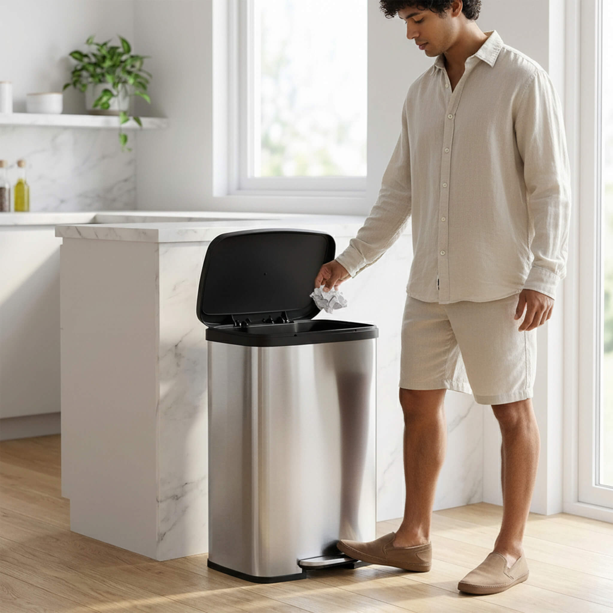 21 Gallon Step-On Trash Can with Lid for Kitchen and Home Use