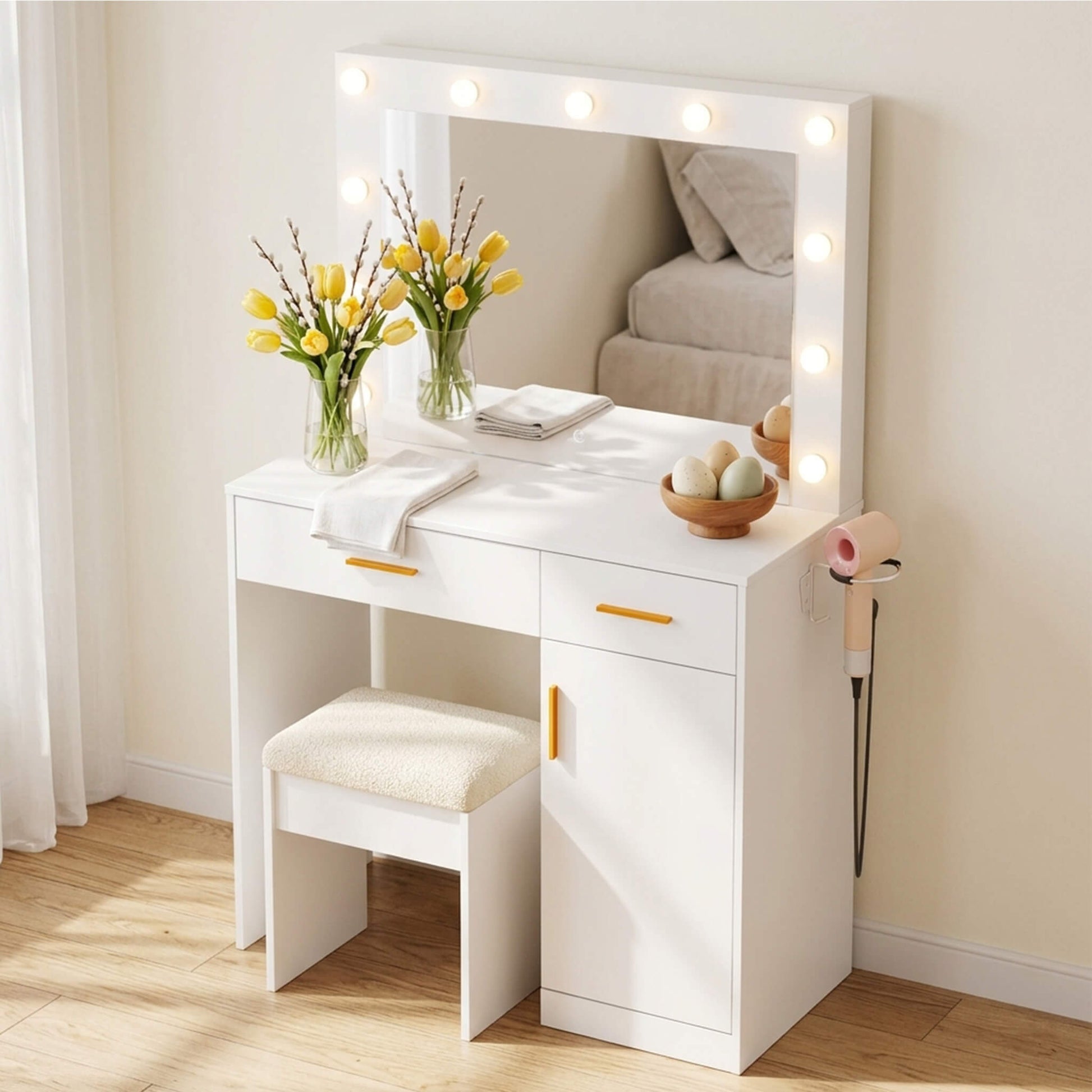 Makeup Vanity Desk with Oversized LED Mirror