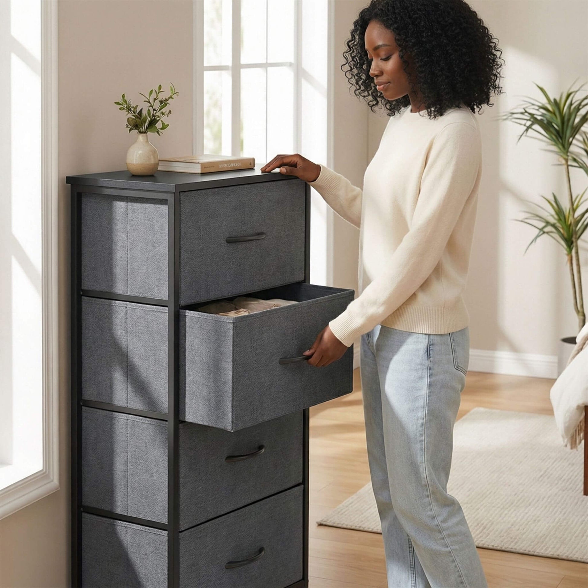 4 Fabric Drawers Dresser Clothes Cabinet Storage Organizers