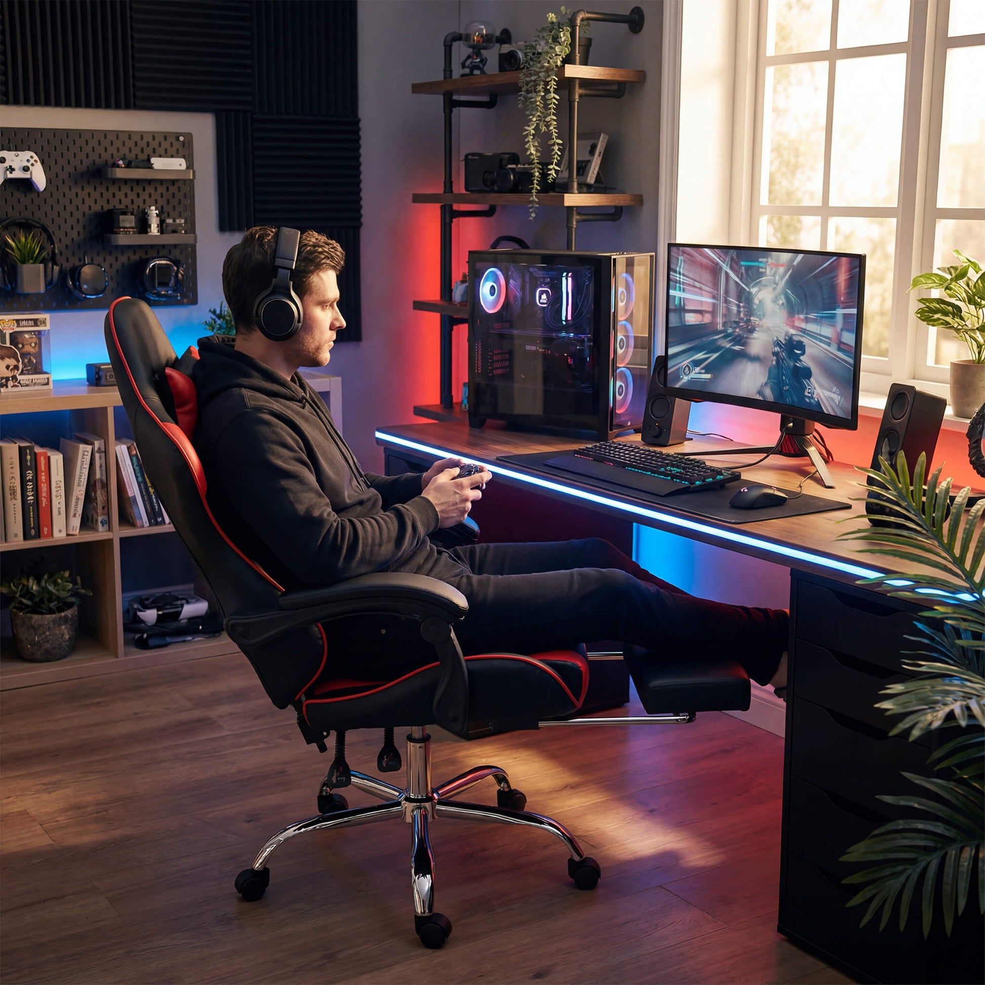 Gaming Chair with Footrest Upholstered Armrests for Home Office