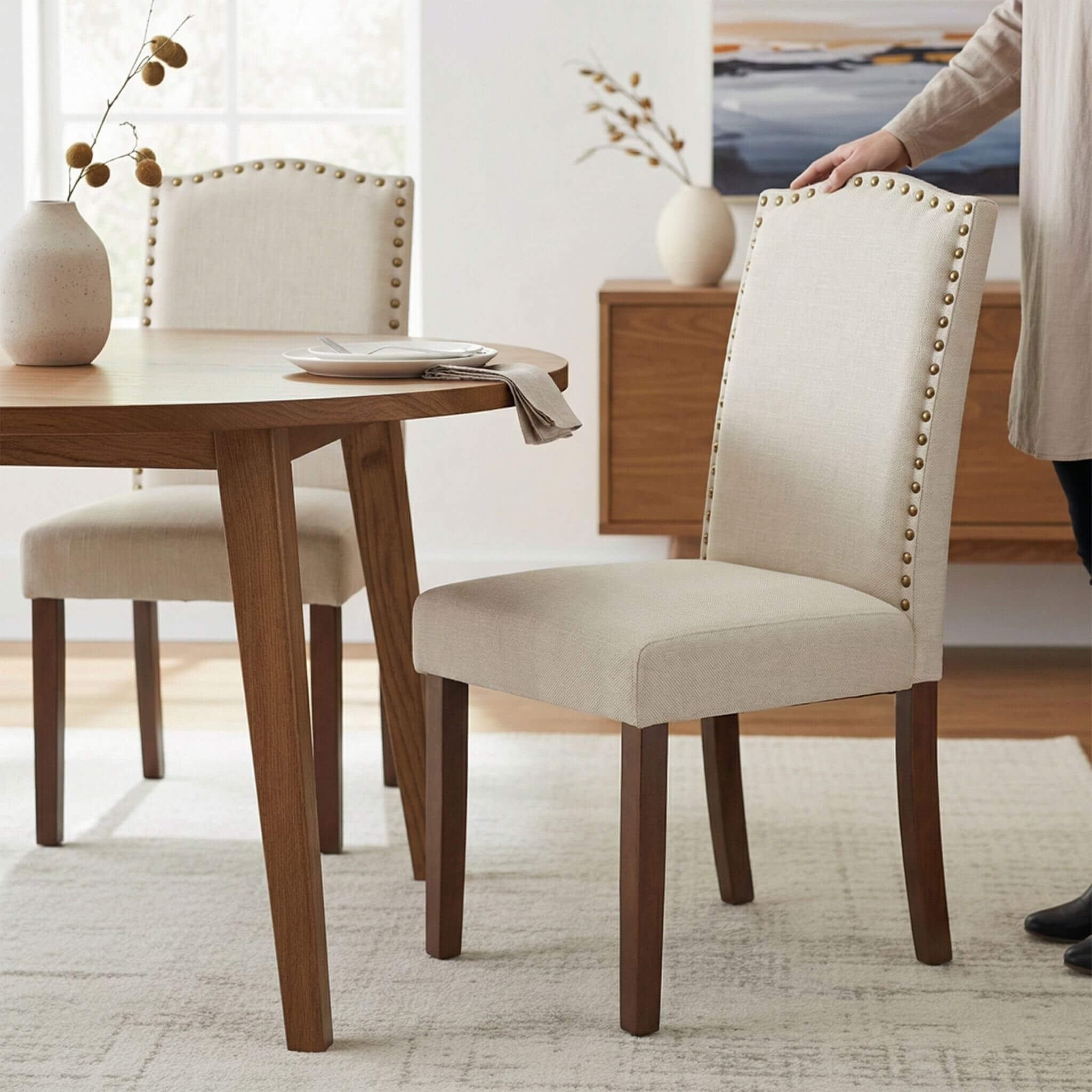 Wooden Dining Chair with Leather Cushion for Dining Room