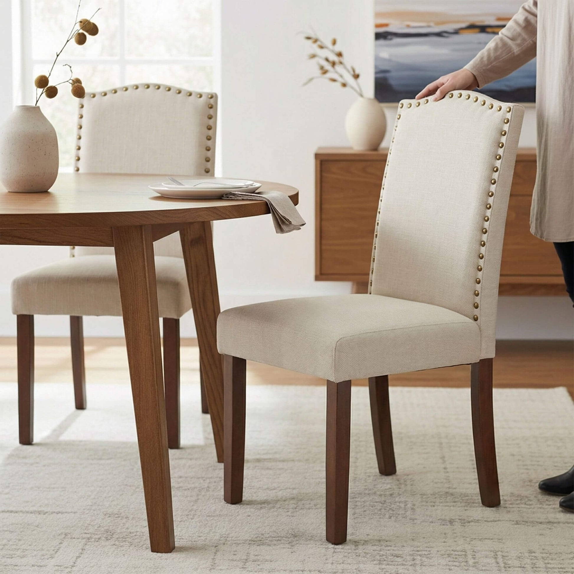 Wooden Dining Chair with Leather Cushion for Dining Room