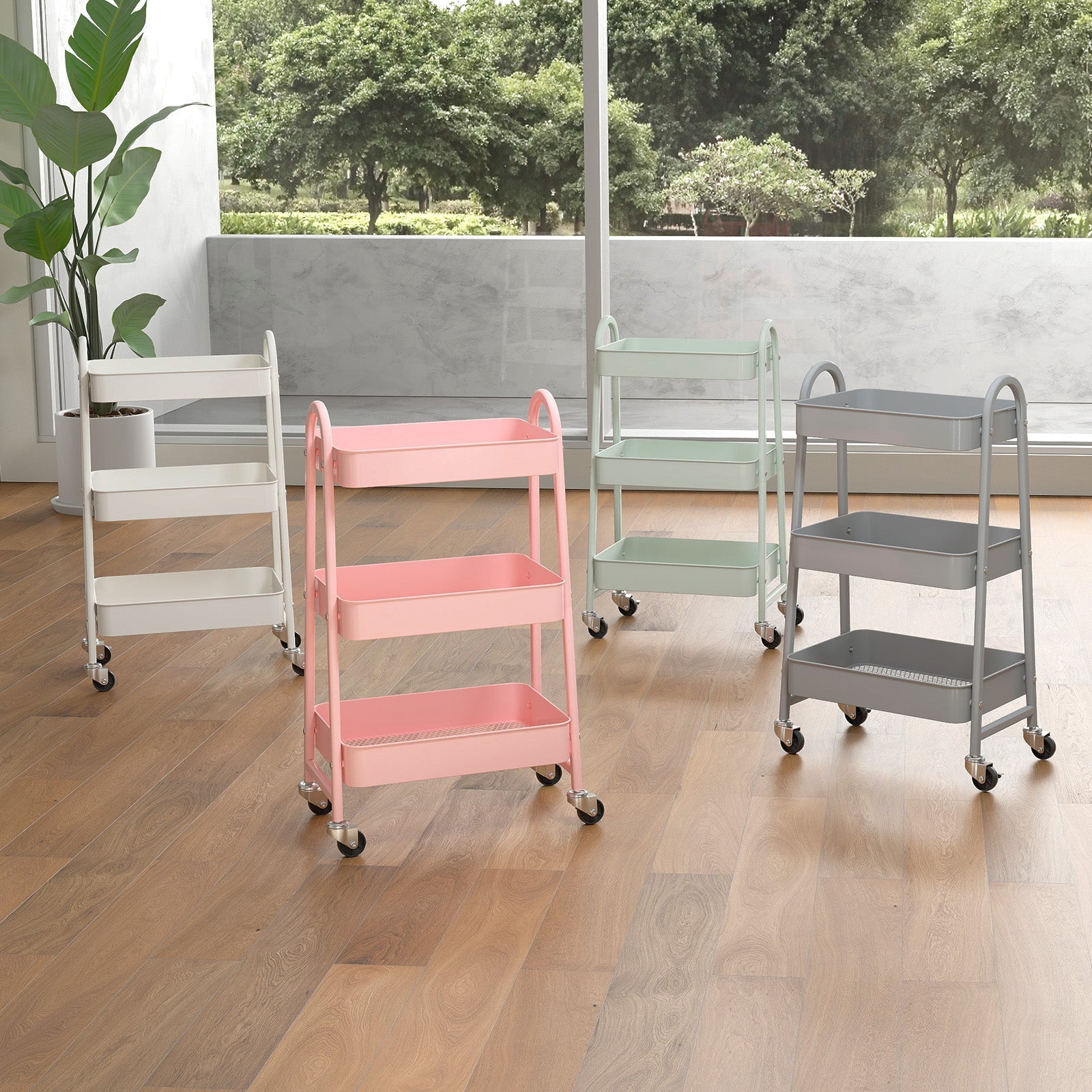 3-Tier Rolling Storage Cart with Lockable Wheels