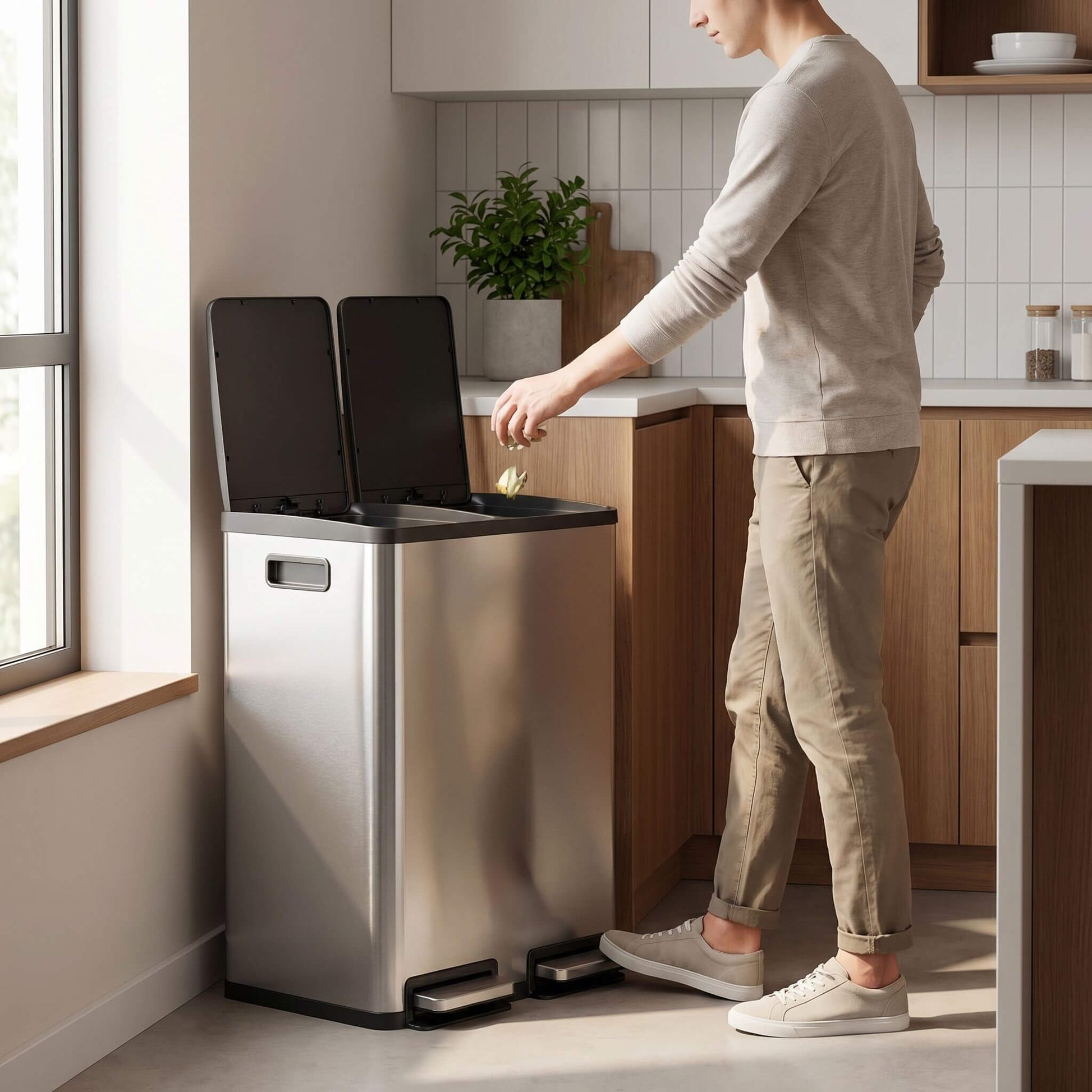 Stainless Steel Bin with Pedal Keeps Kitchen Odour Free