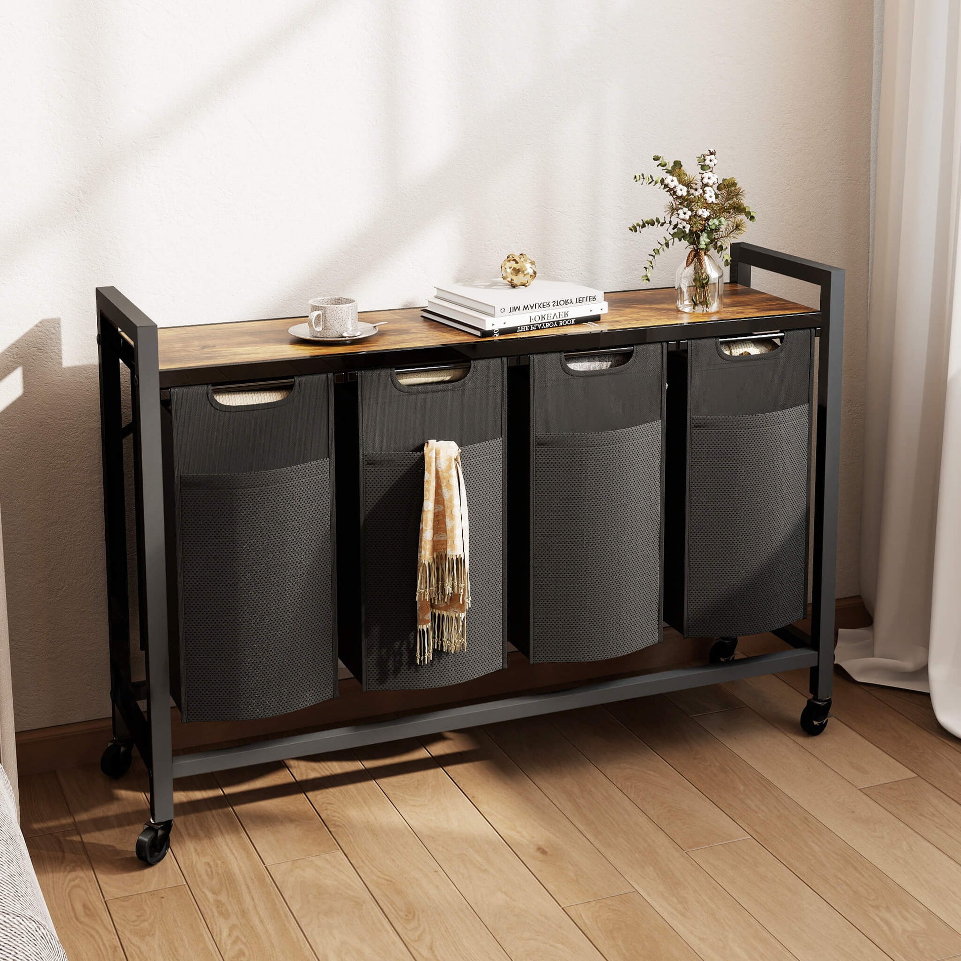 Rolling Laundry Basket with Shelf with Multiple Drawers