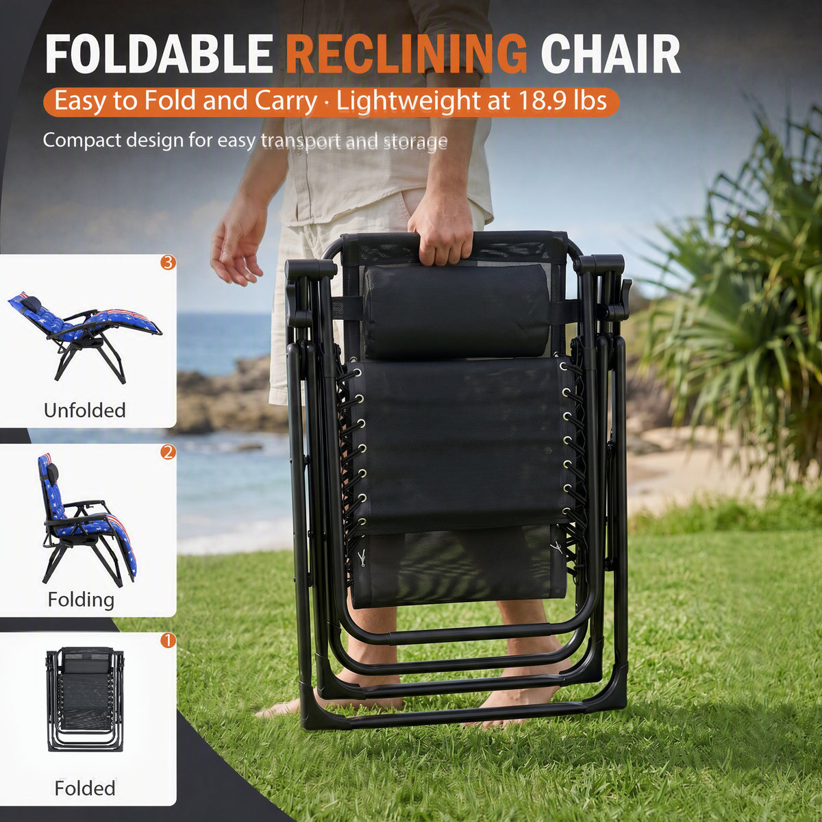 Foldable Zero-Gravity Outdoor Lounge Chair for Beach/Patio