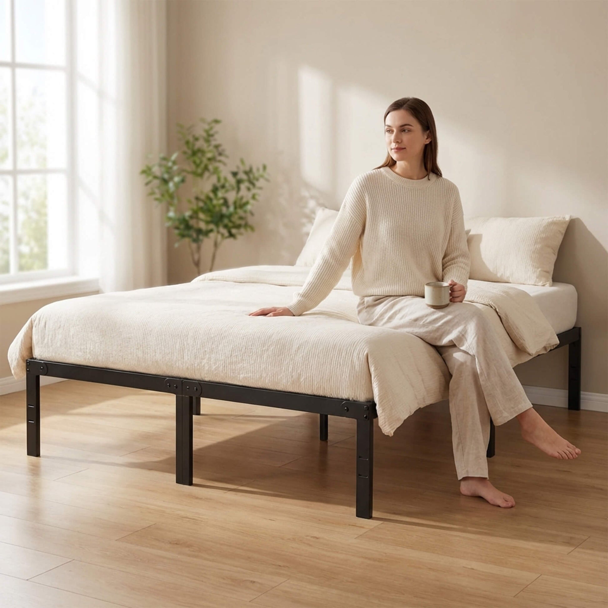 Heavy Duty Metal Bed Frame with Under-Bed Storage for Bedroom