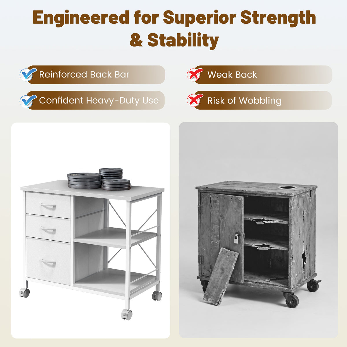 3-Drawer Fabric Rolling File Cabinet with Open Storage Shelf