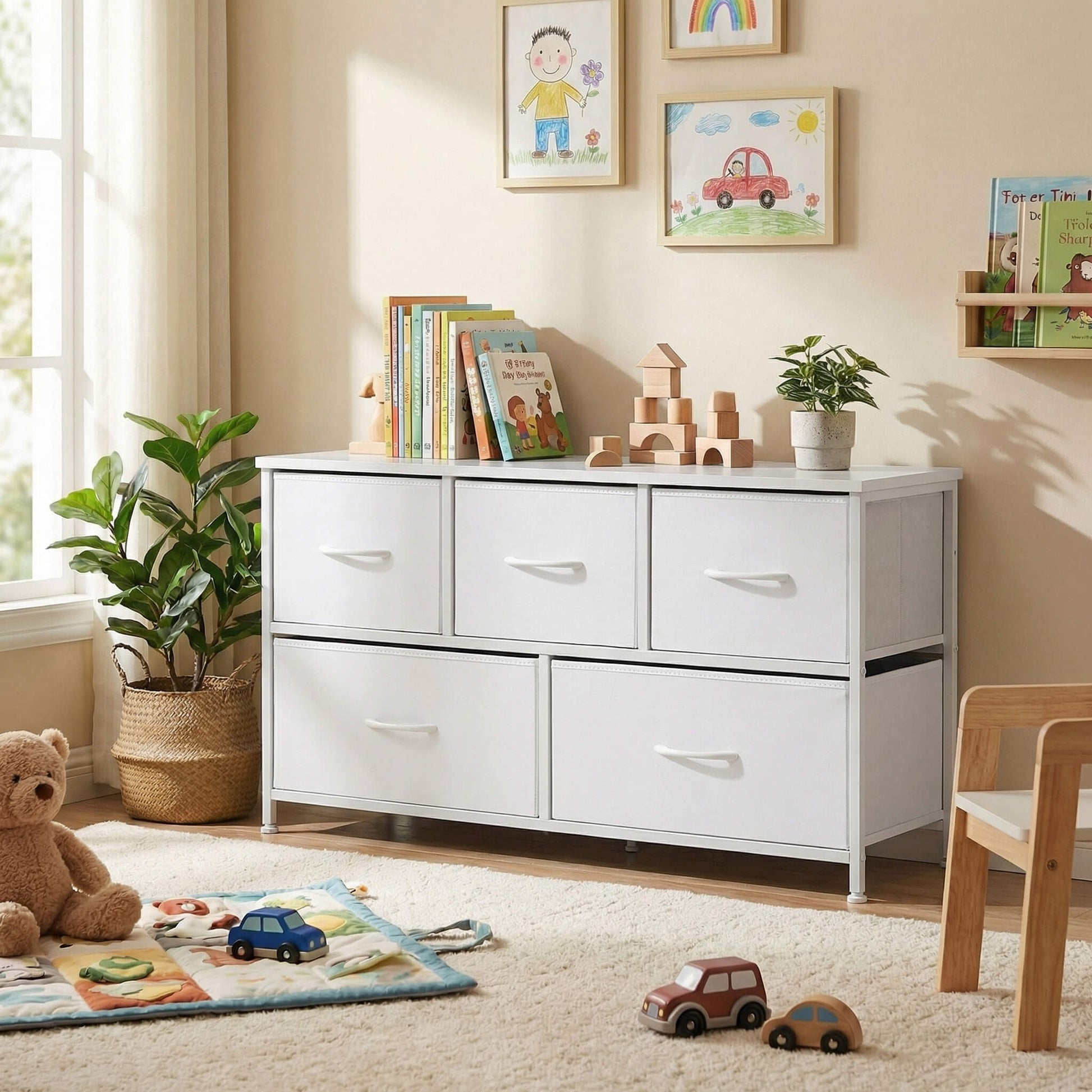 Storage Cabinet with Metal Frame for Bedroom Dresser