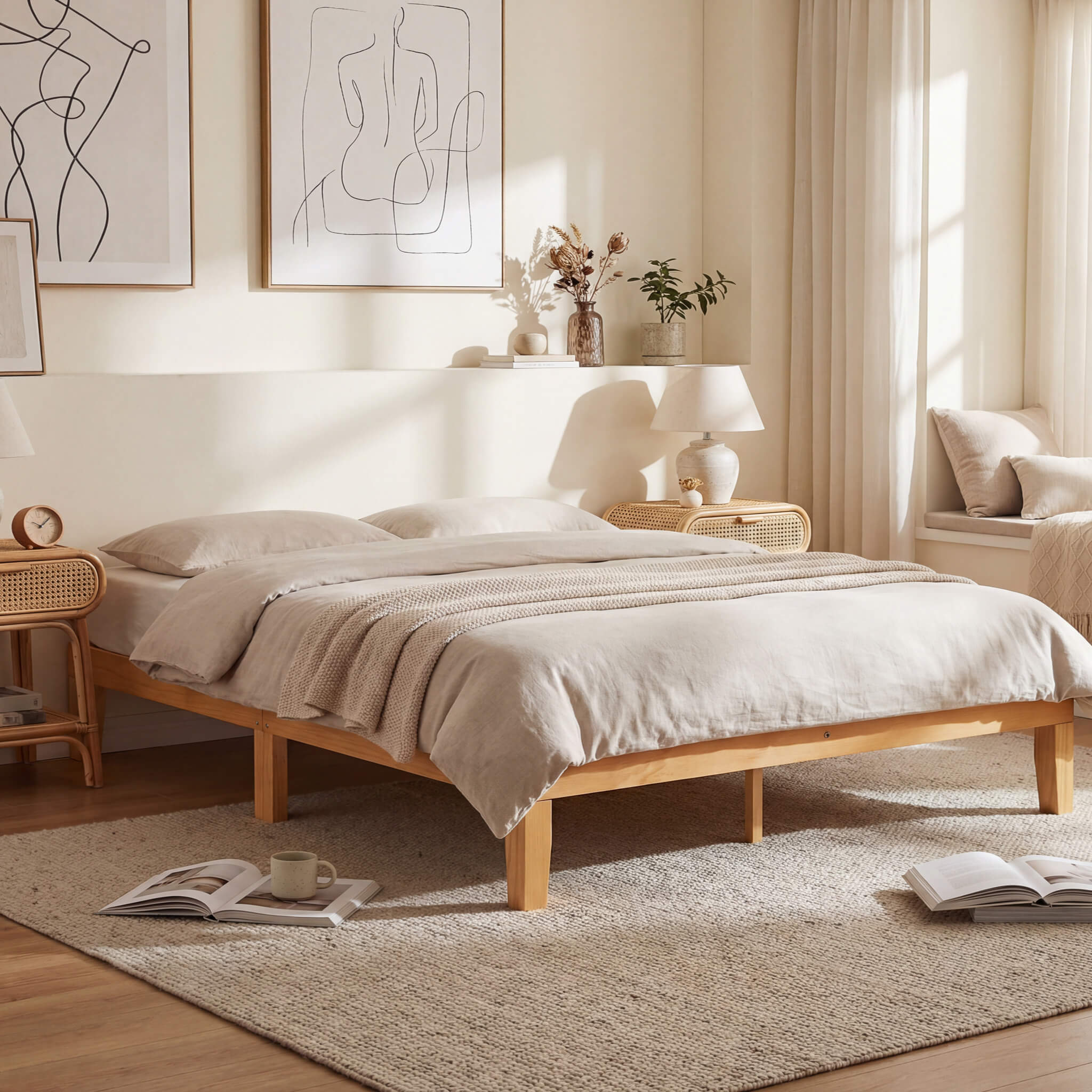 Minimalist Solid Wood Bed Frame for Bedroom