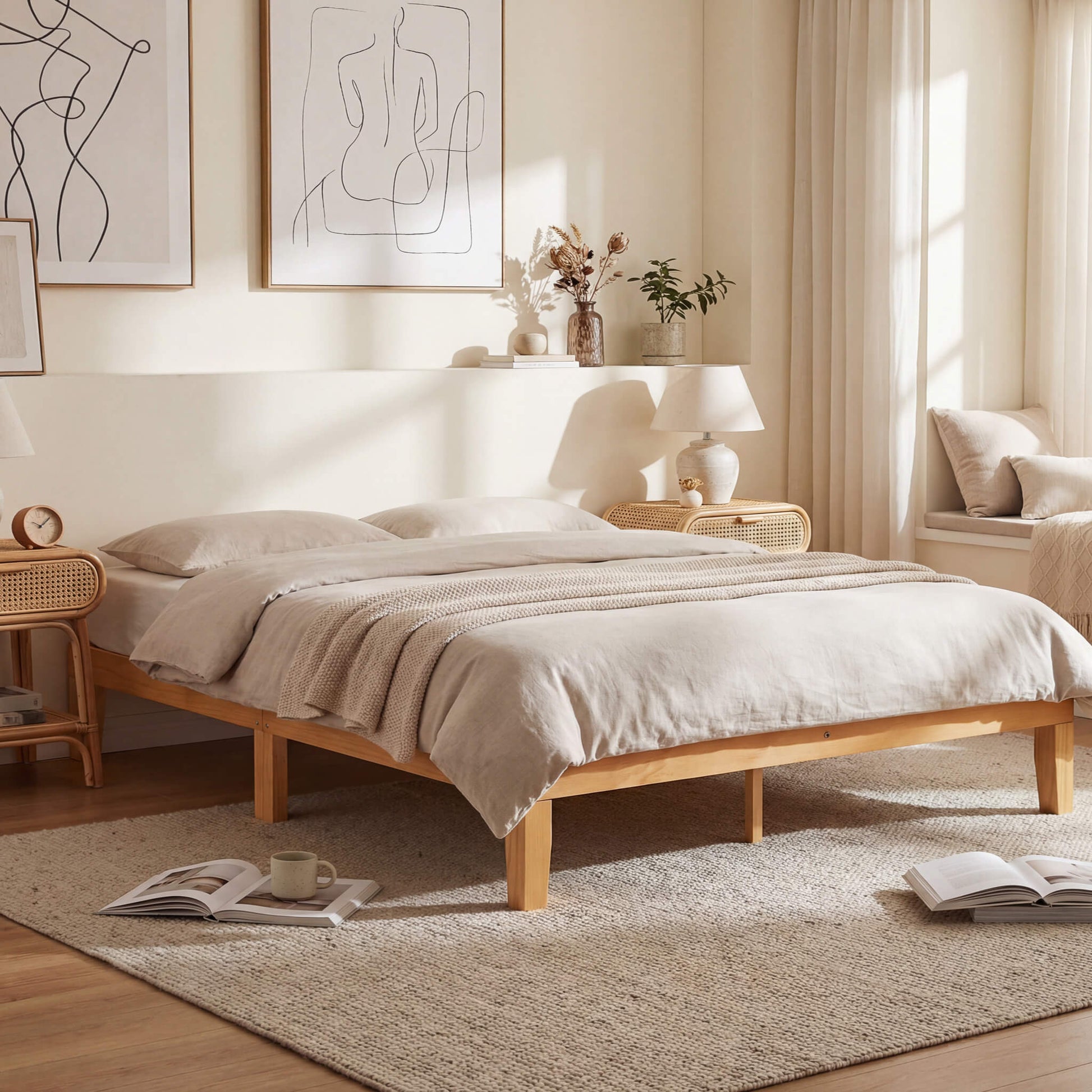 Minimalist Solid Wood Bed Frame for Bedroom
