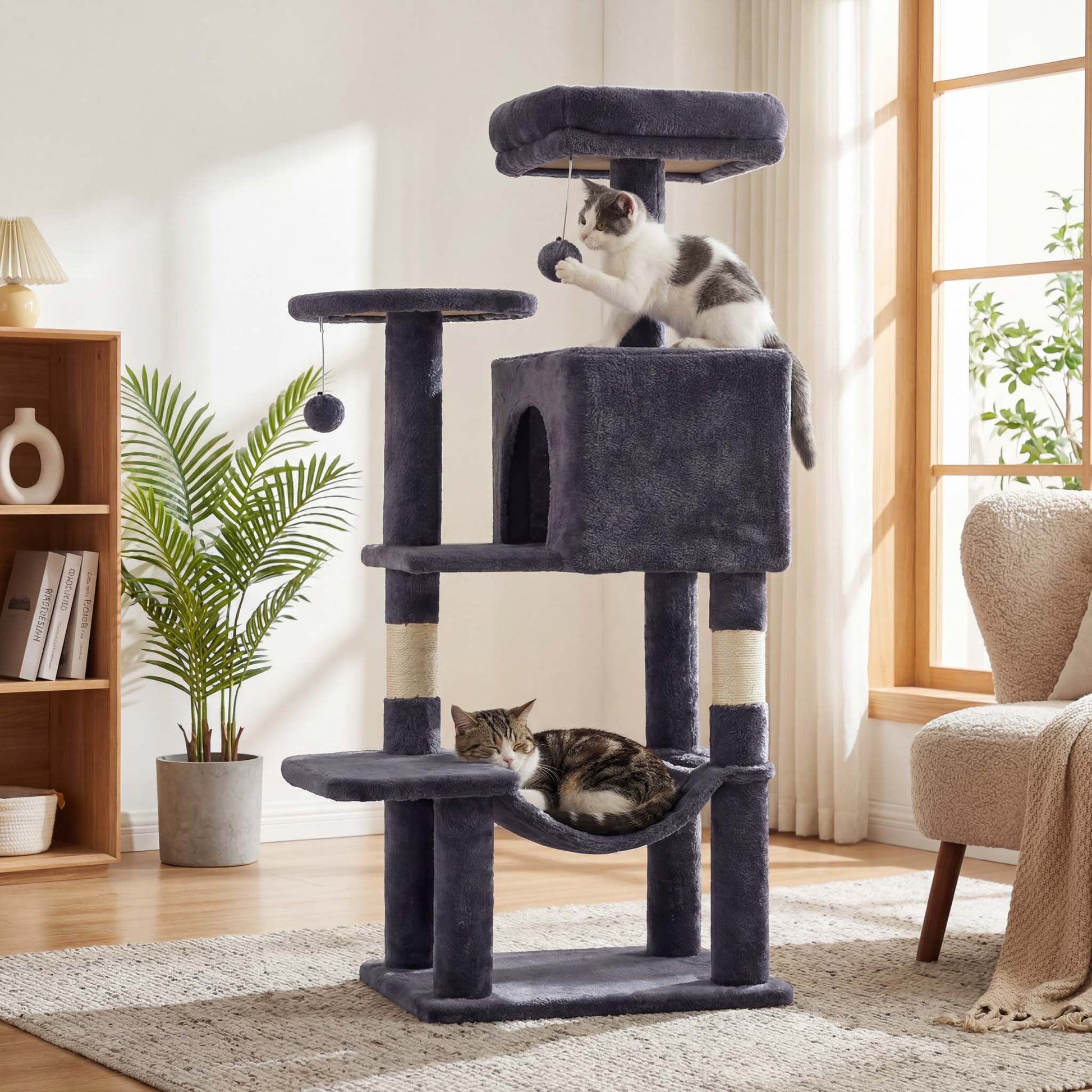 44" Muti-functional Cat Tree Tower with Sisal Scratcing Post and Condo