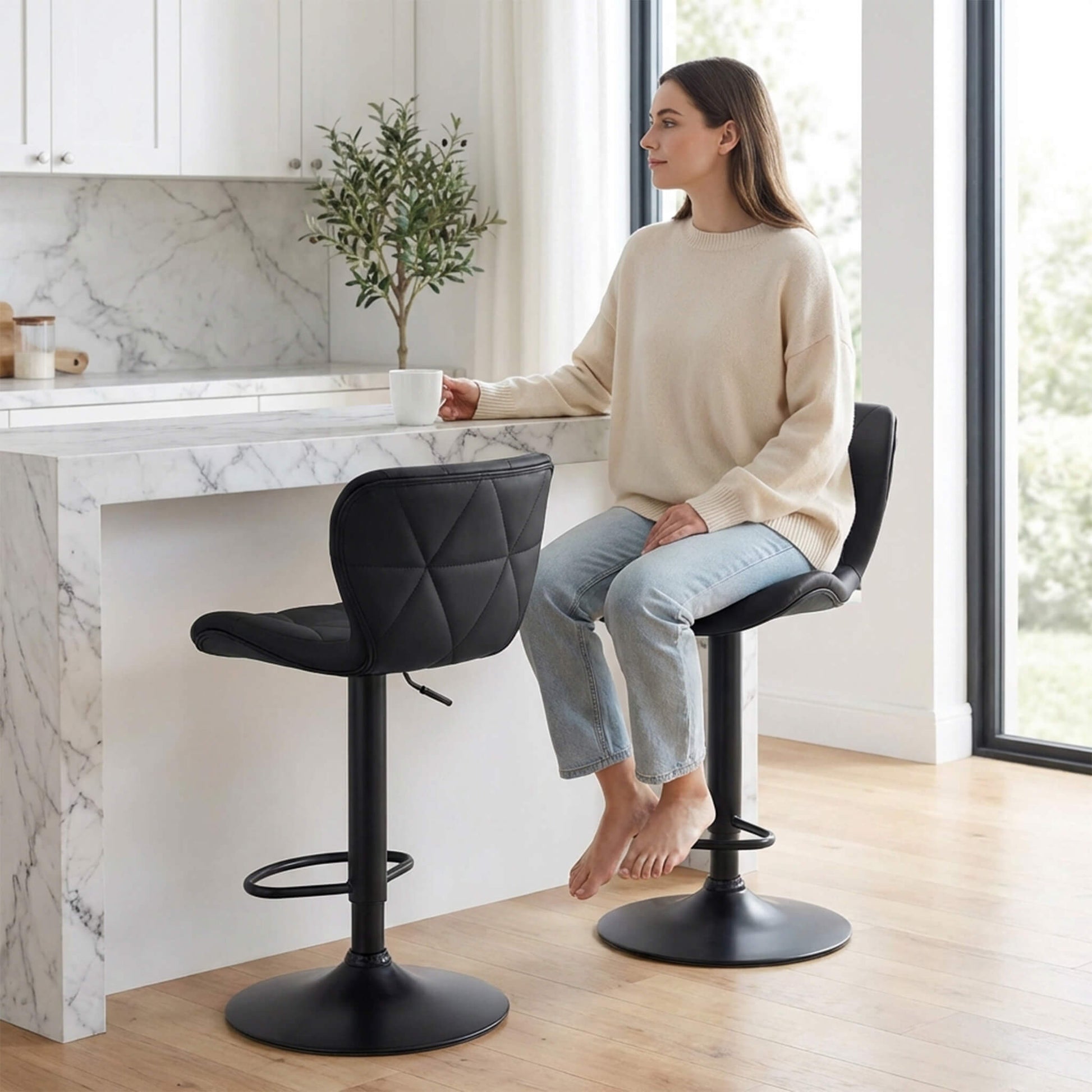 Faux Leather Diamond-Quilted Bar Stool-set of 2