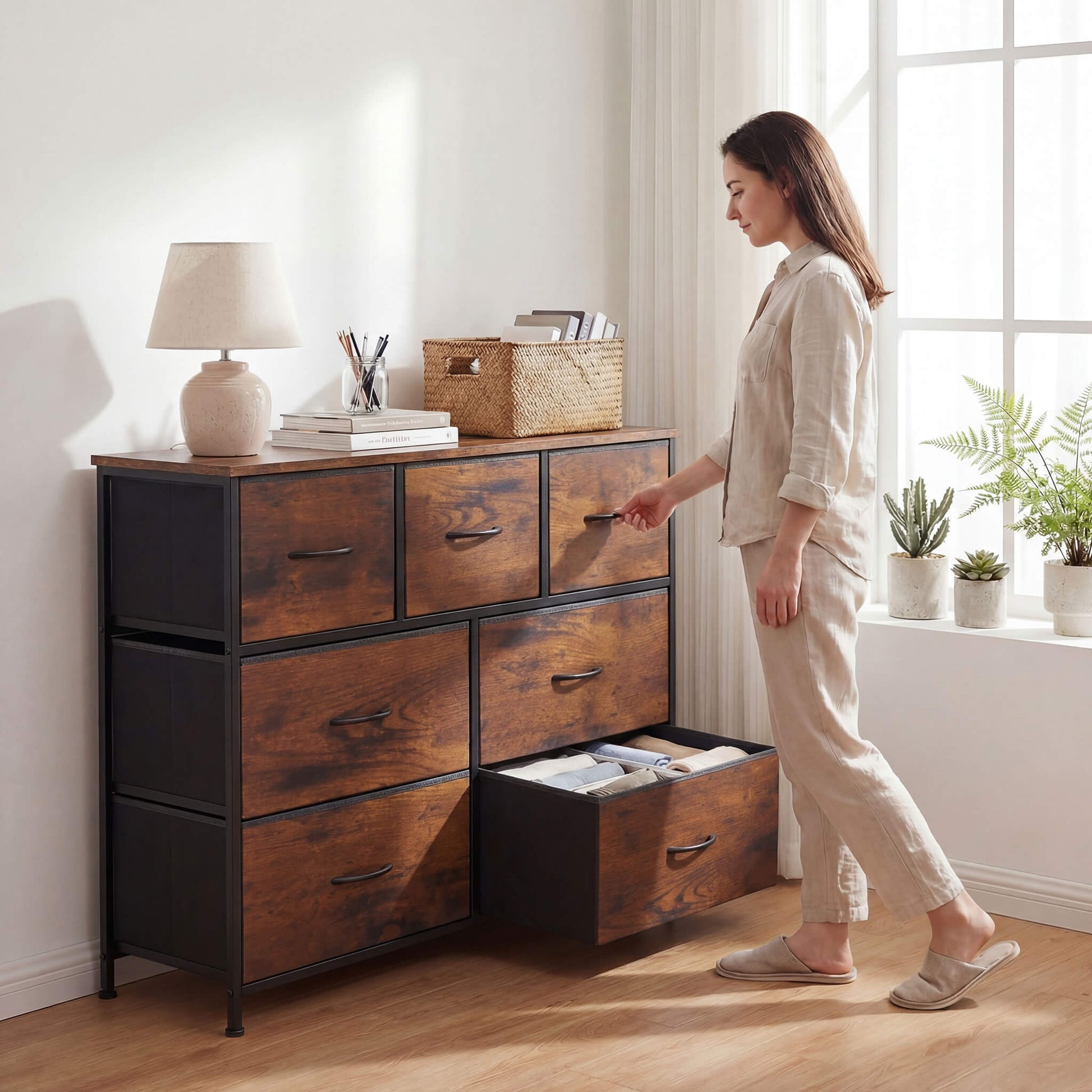 Dresser Wooden Top with Storage for Living Room Bedroom