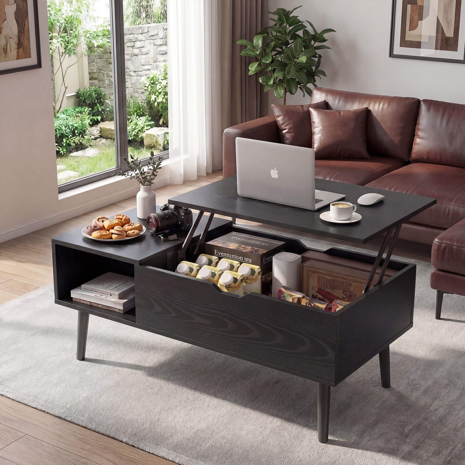 Coffee Table Liftable with Storage for Living Room