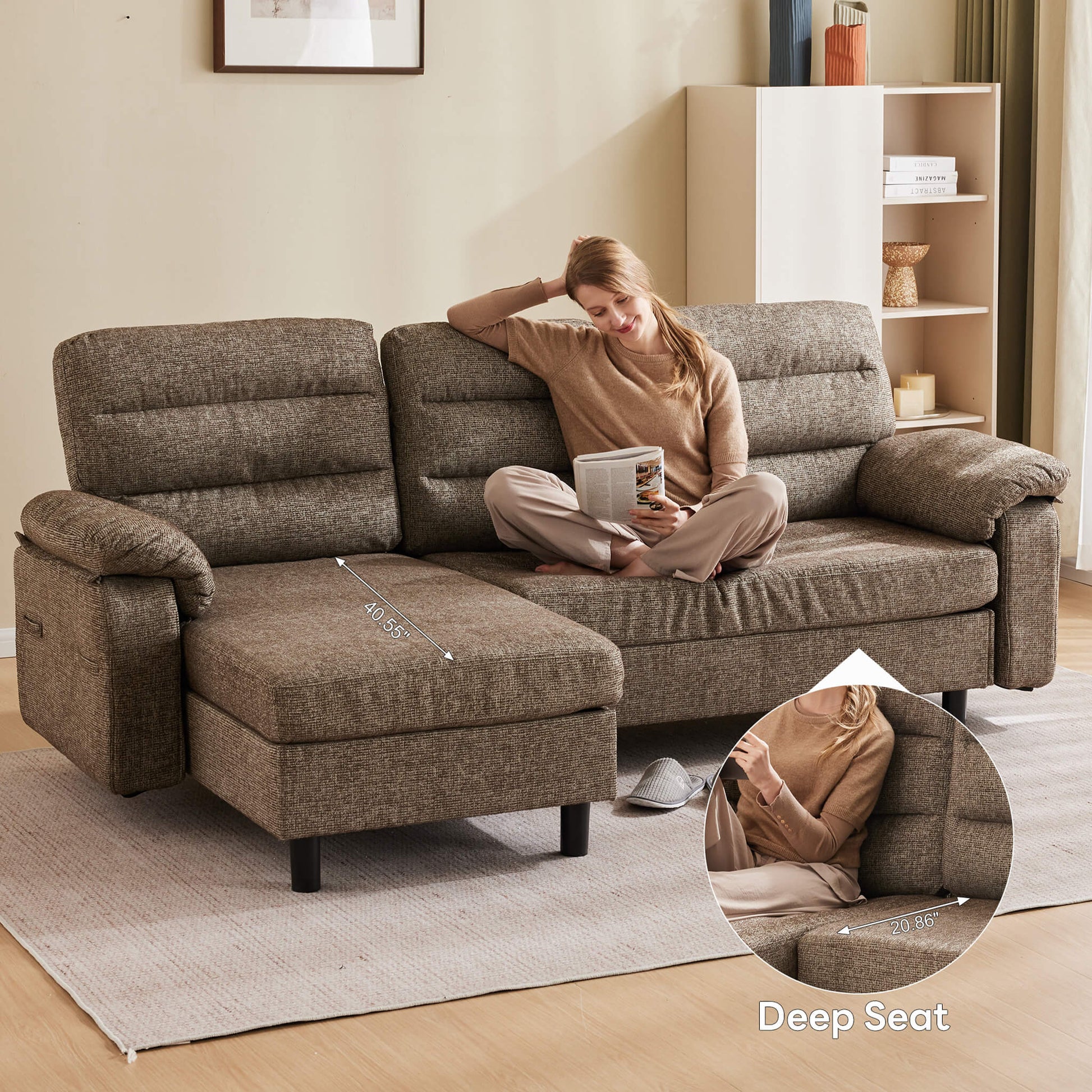 L-Shaped Convertible Sofa Set with Chaise for Living Room