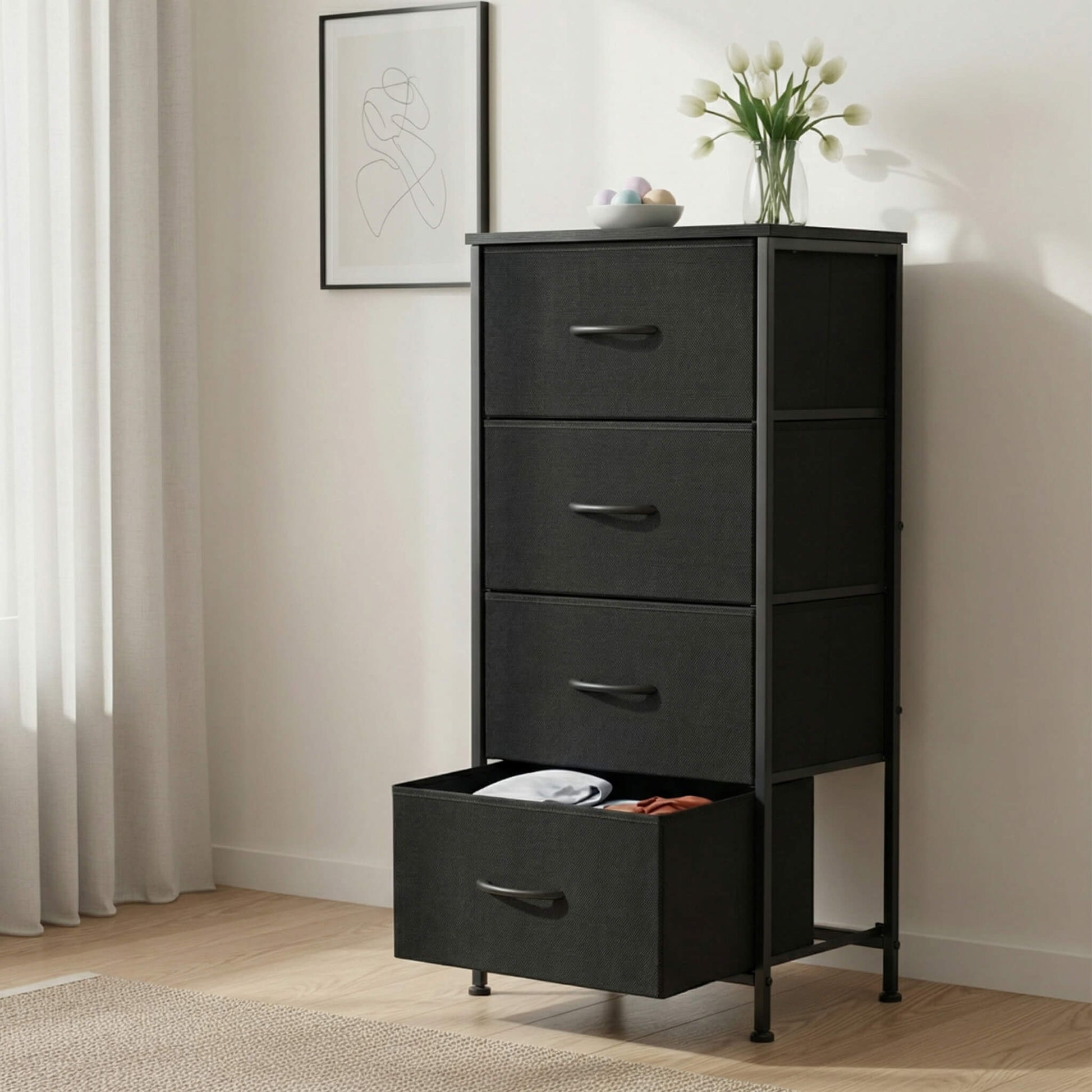 4 Fabric Drawers Dresser Clothes Cabinet Storage Organizers