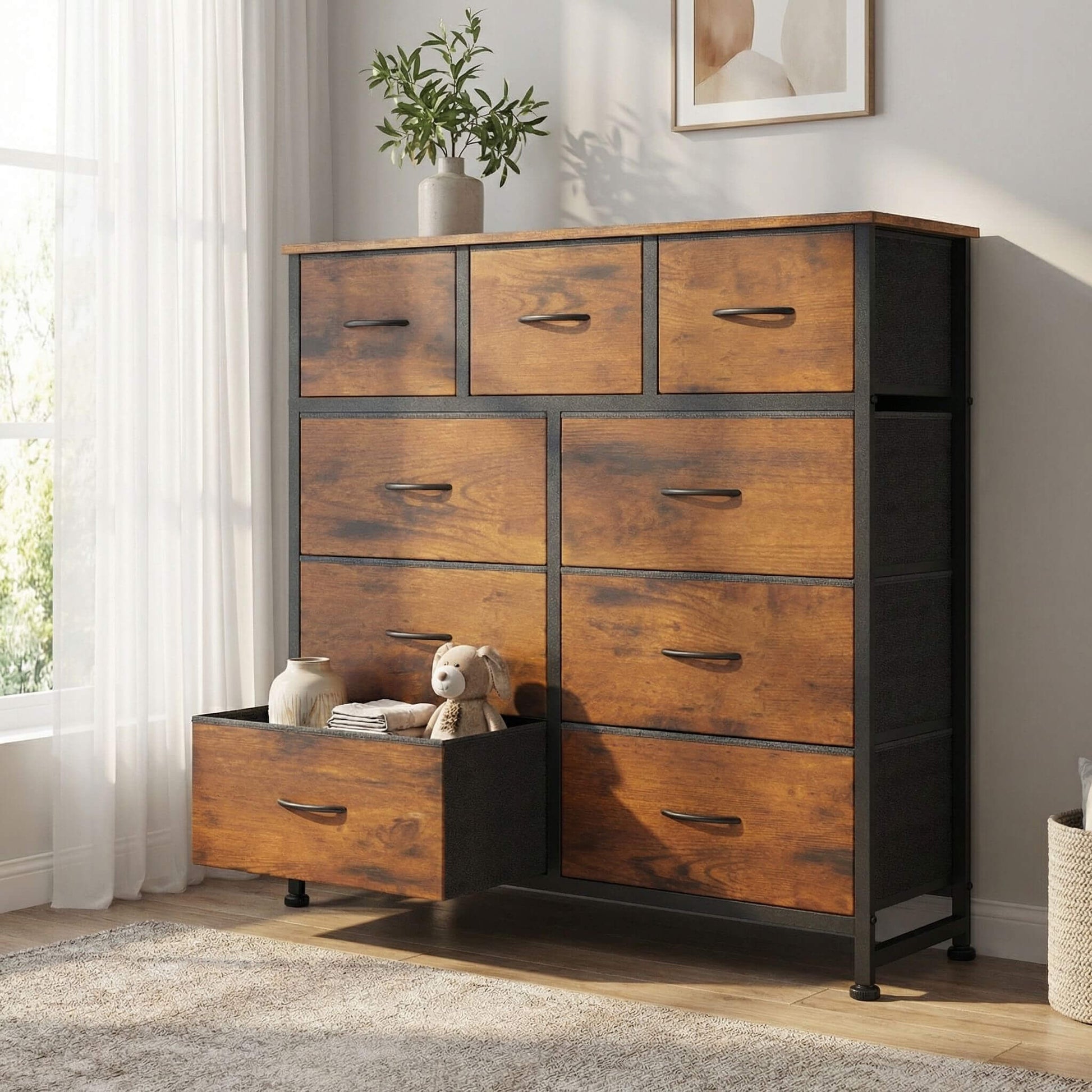 Storage Cabinet with 9 Fabric Drawer For Children's Room