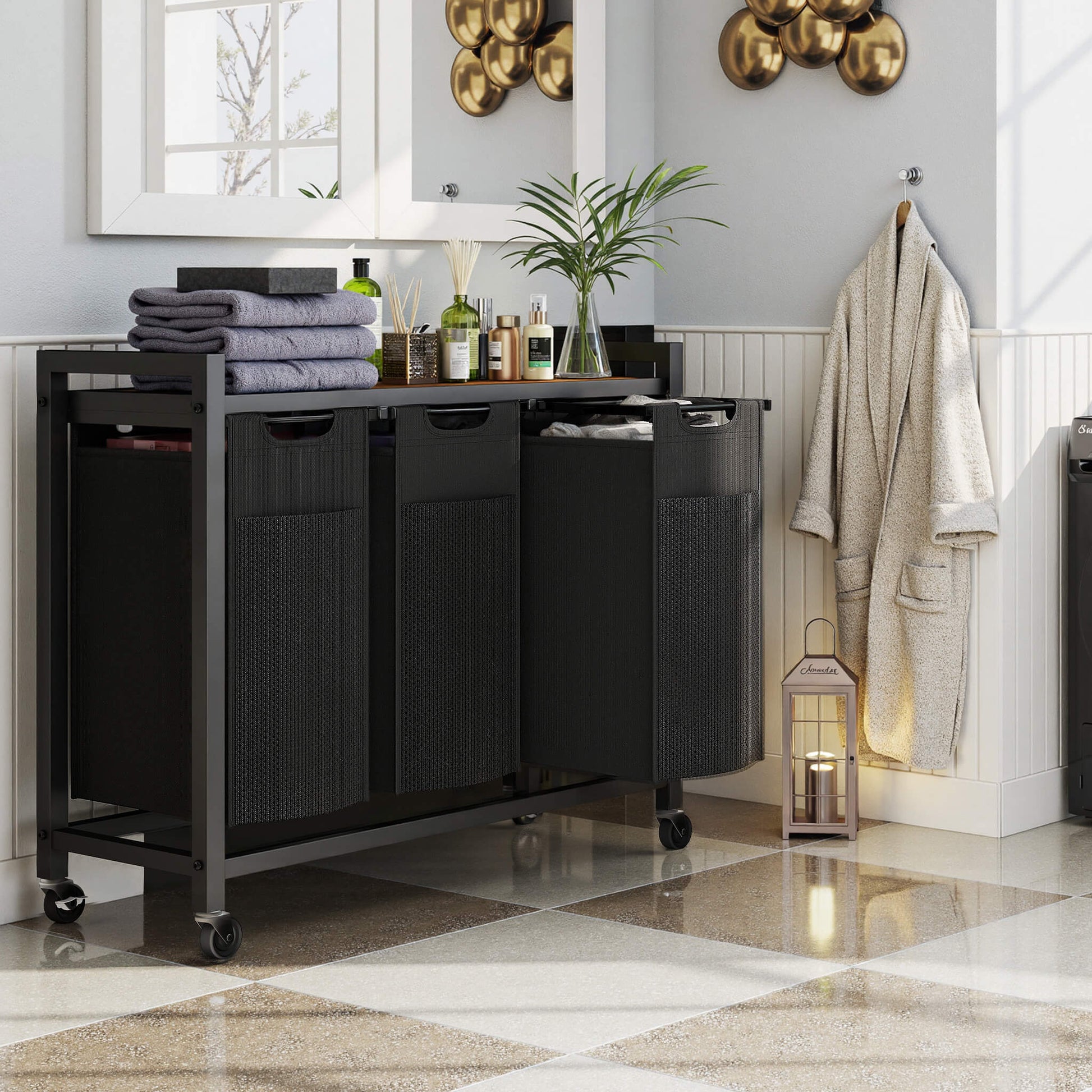 Rolling Laundry Basket with Shelf with Multiple Drawers