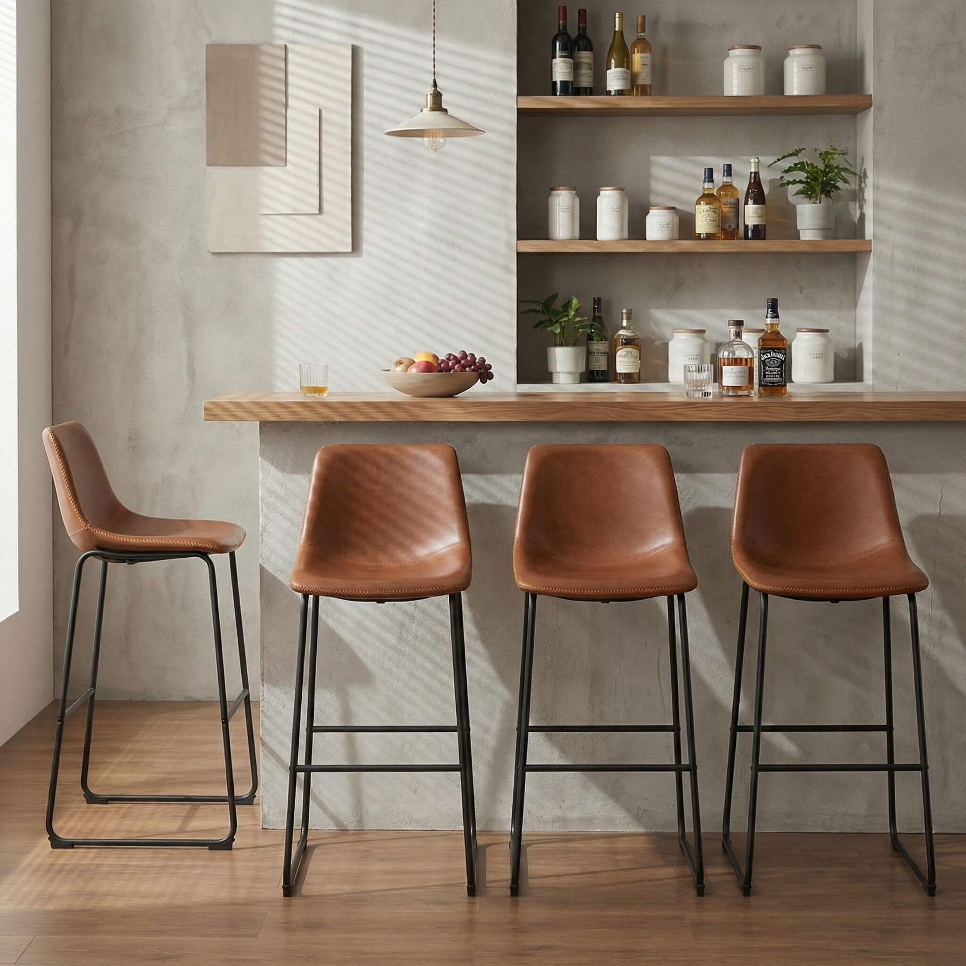 Faux Leather Bar Stools with Metal Legs for Kitchen & Counter