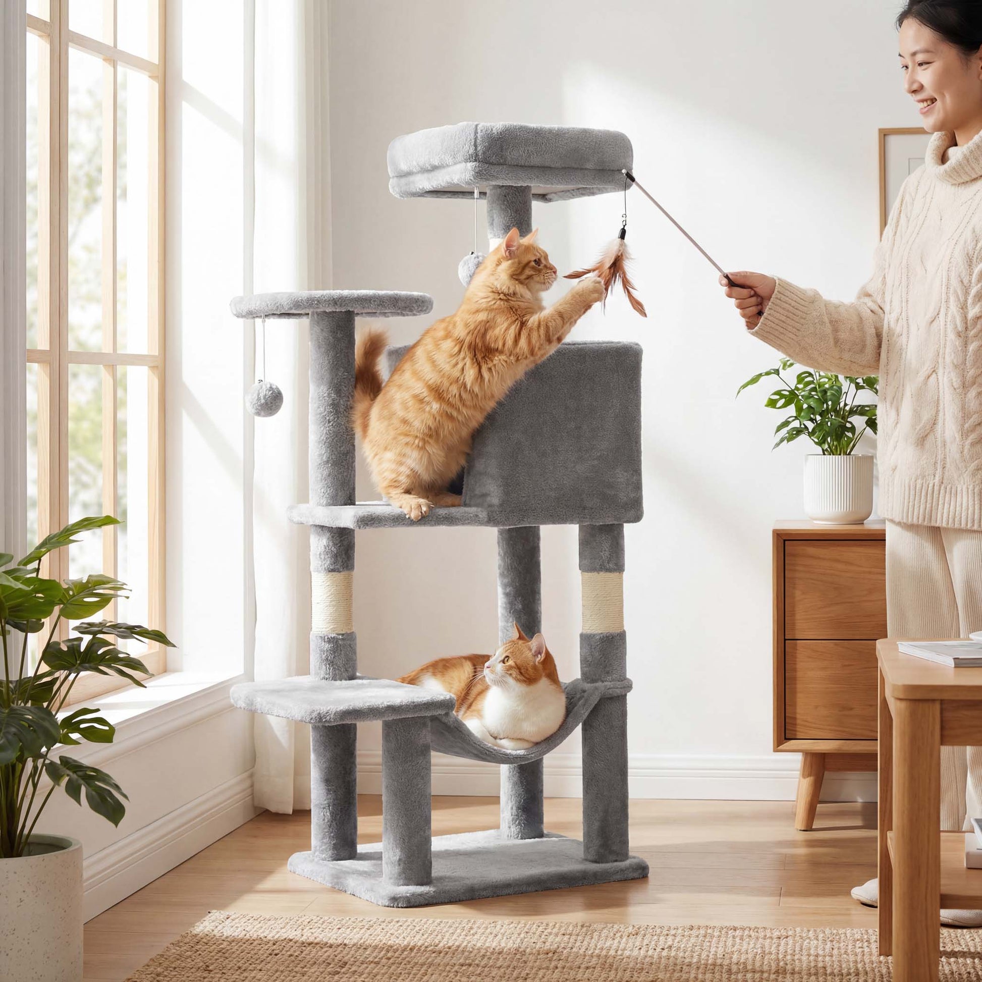 44" Muti-functional Cat Tree Tower with Sisal Scratcing Post and Condo