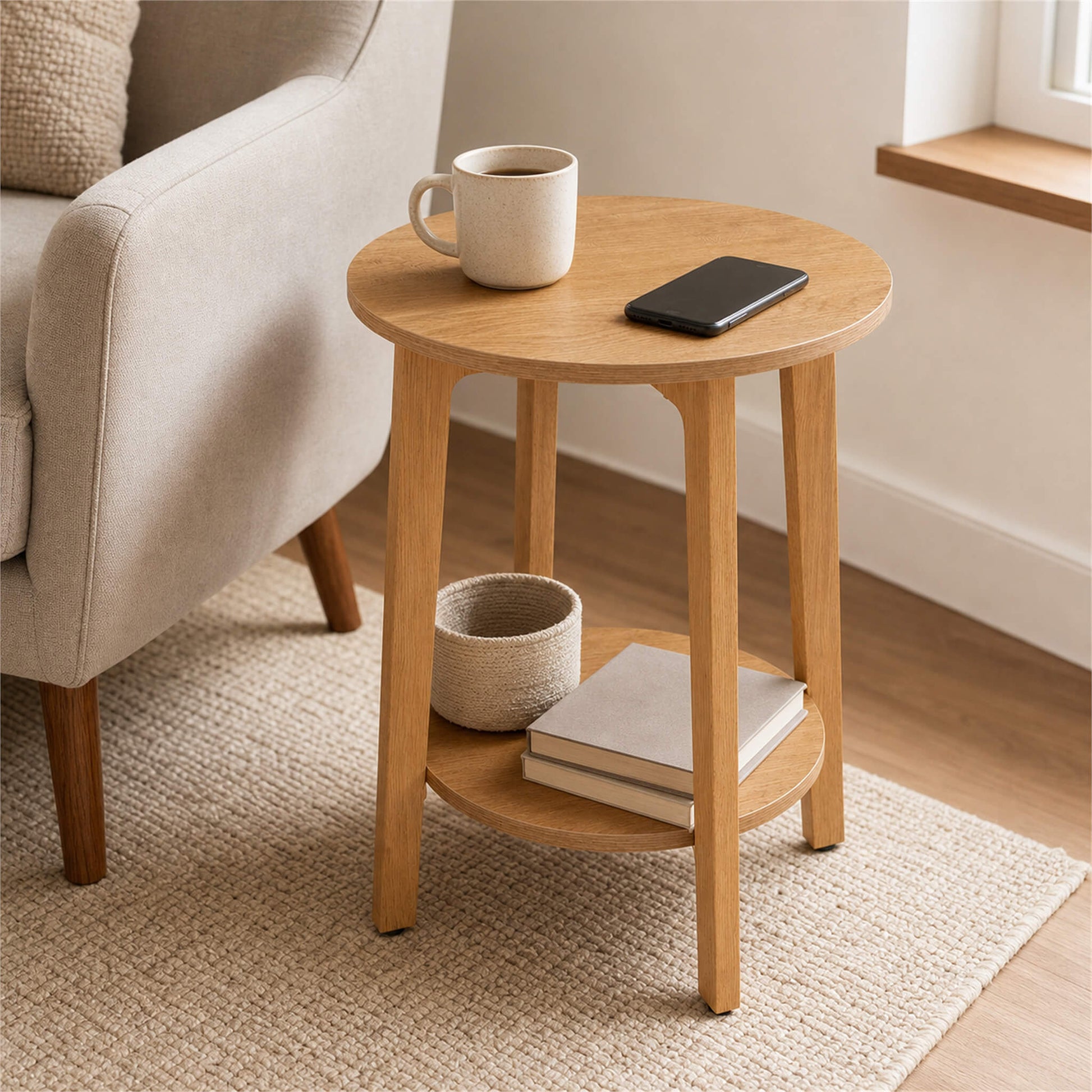 Wooden Two-Tier Round Mini Side Table