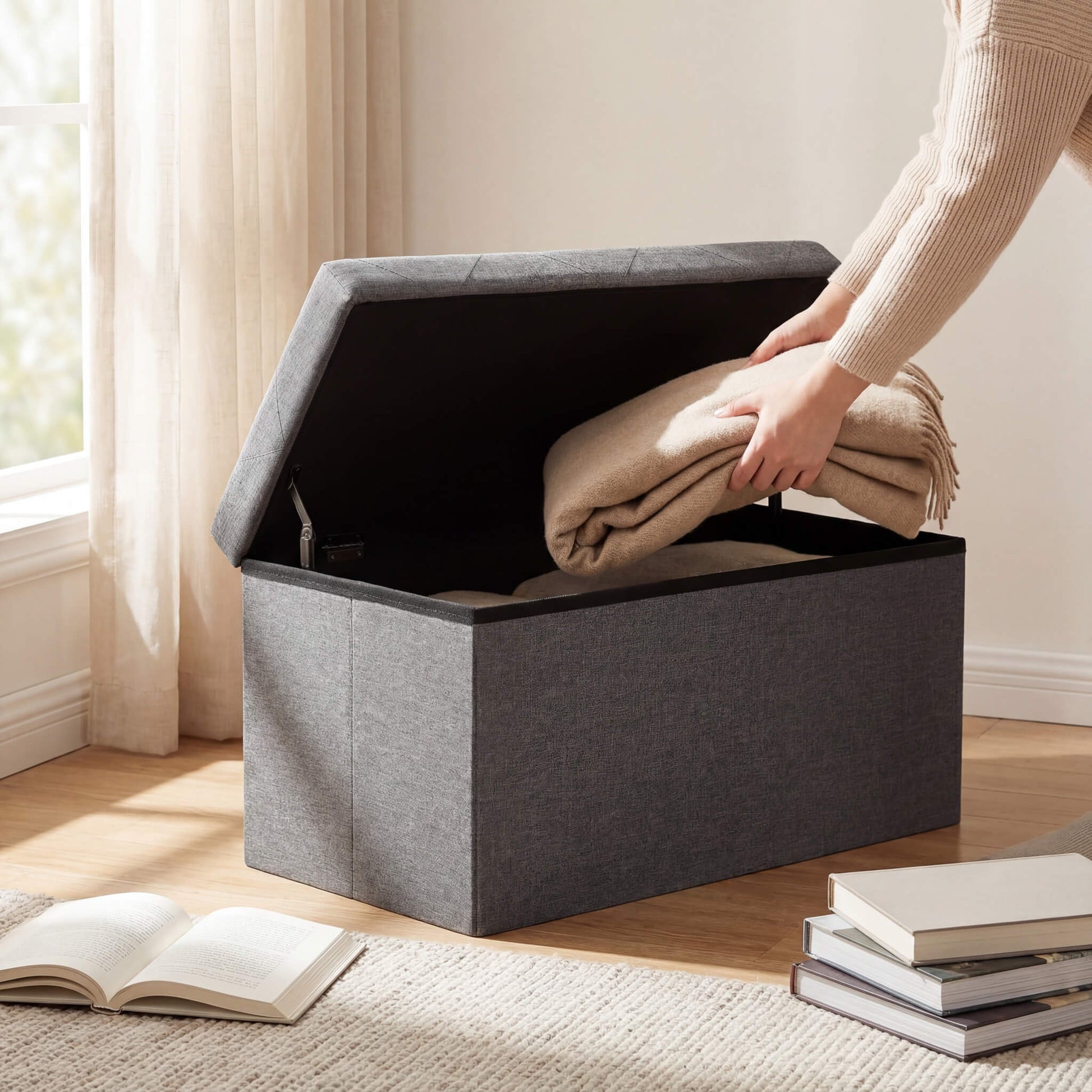 Bed Footstool with Storage for Bedroom and Entry Door
