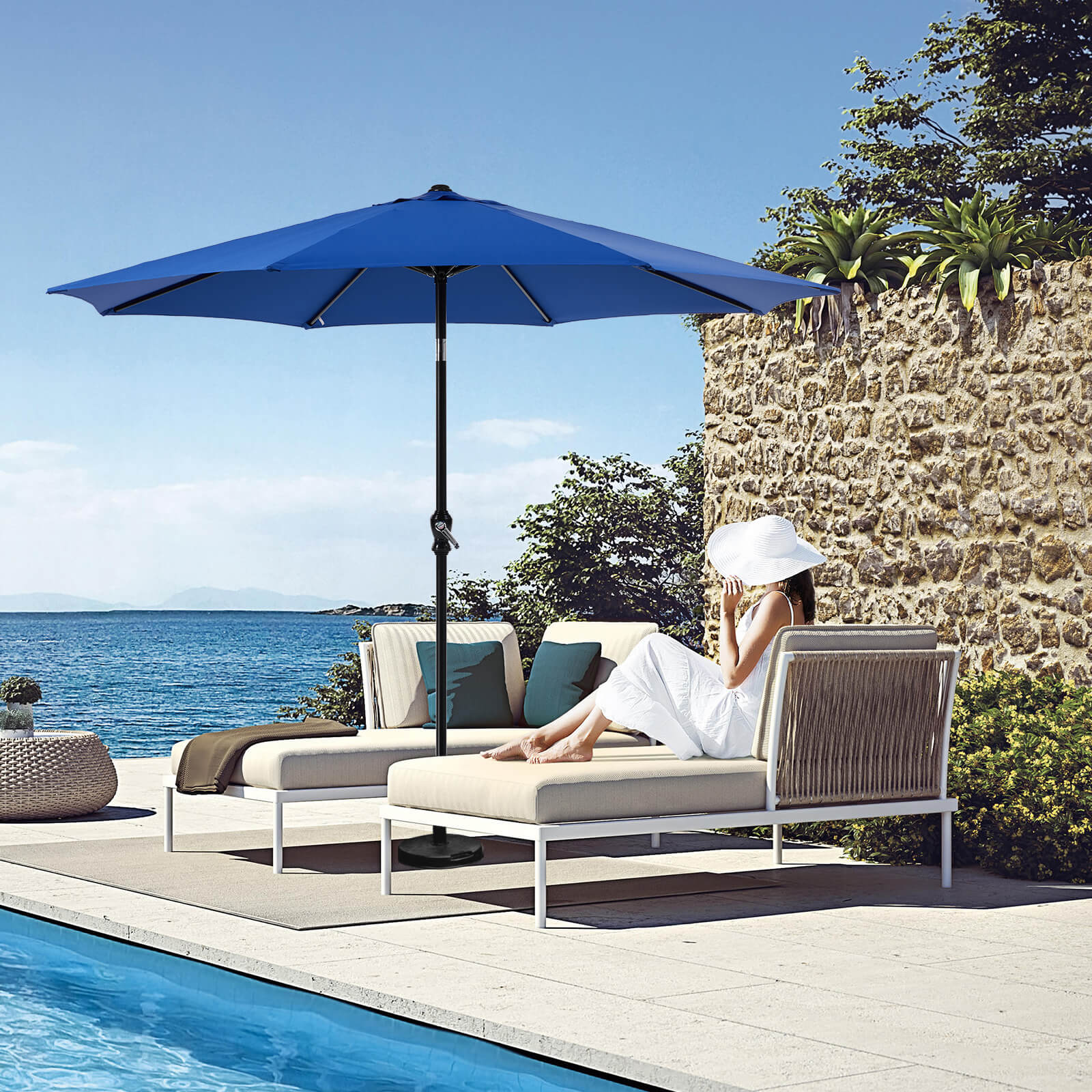 Patio Sunshade, 9 Feet with 8 Bones for Patios, Pools