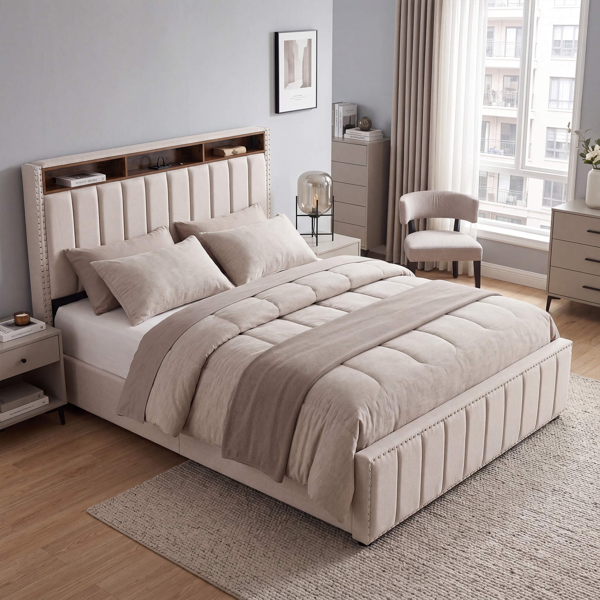 Storage Bed Frame with 4 Drawers – USB & LED Headboard