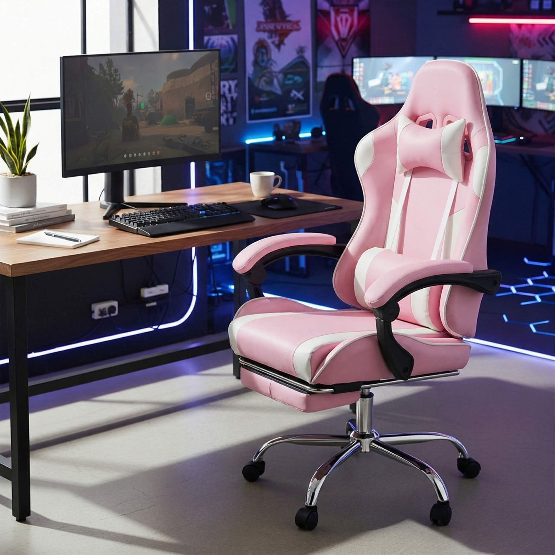 Gaming Chair with Footrest Upholstered Armrests for Home Office