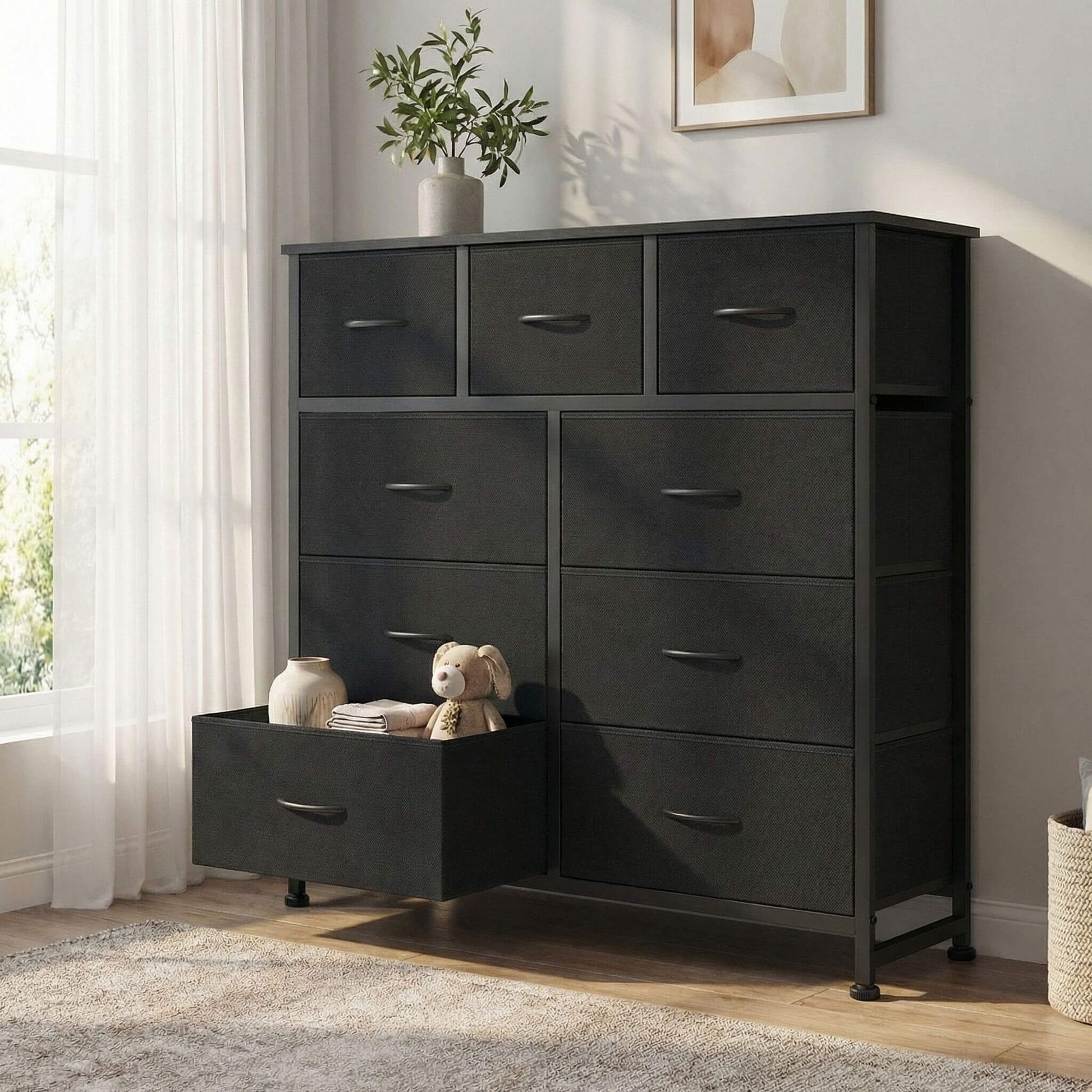 Storage Cabinet with 9 Fabric Drawer For Children's Room