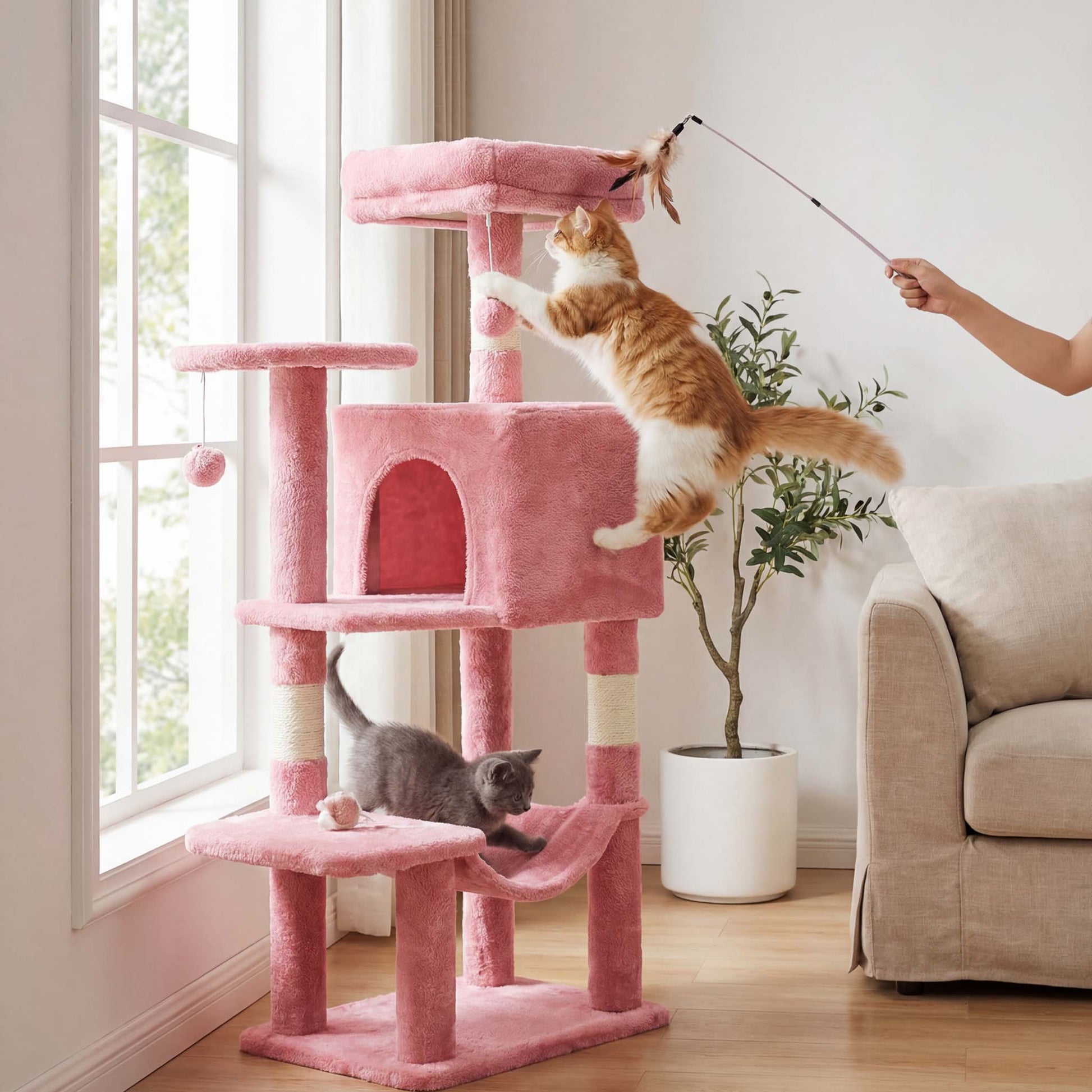 44" Muti-functional Cat Tree Tower with Sisal Scratcing Post and Condo