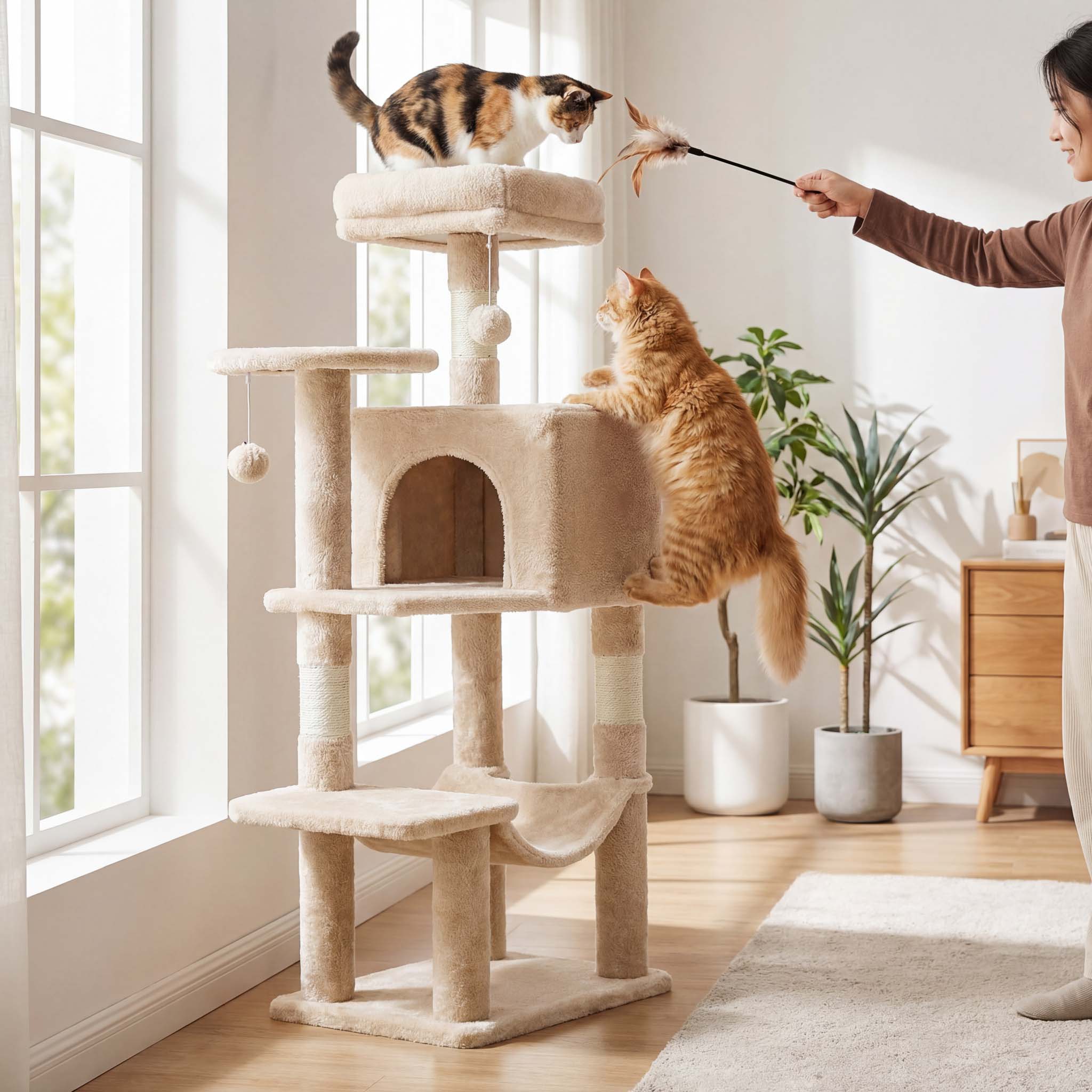 44" Muti-functional Cat Tree Tower with Sisal Scratcing Post and Condo