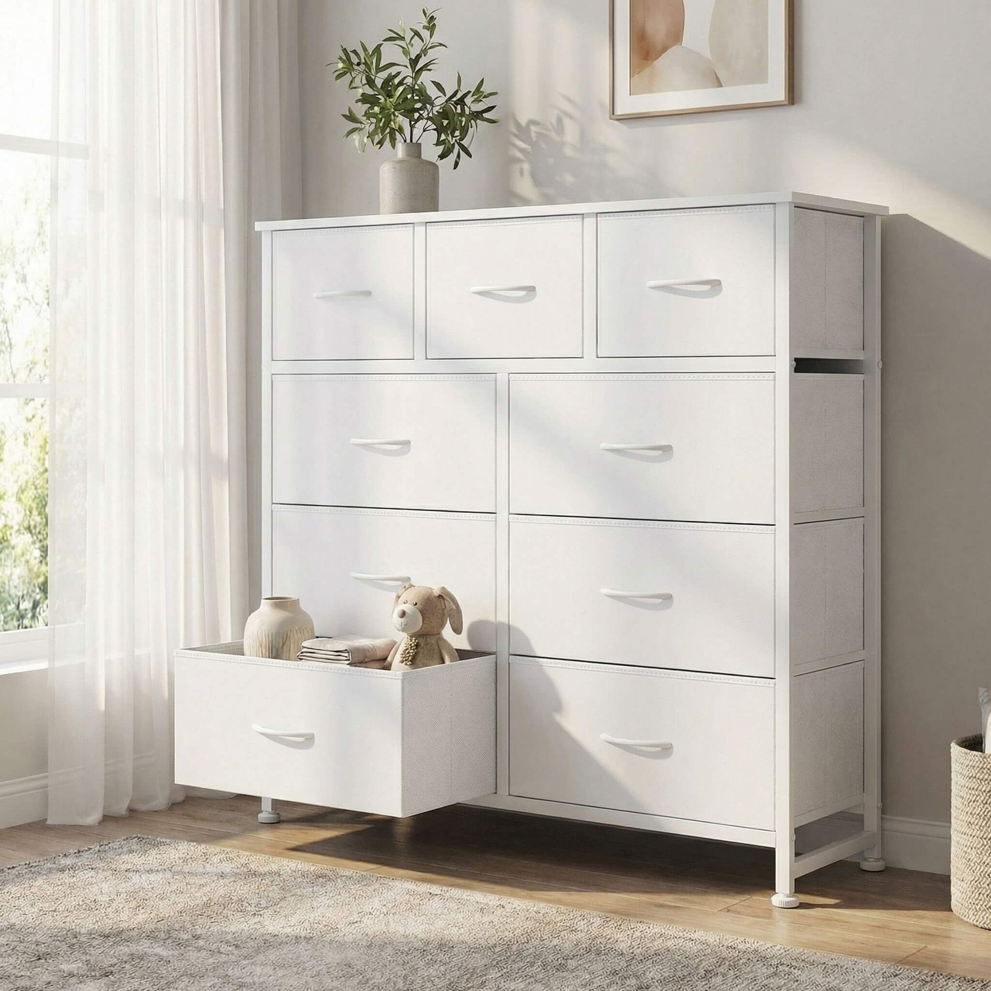 Storage Cabinet with 9 Fabric Drawer For Children's Room