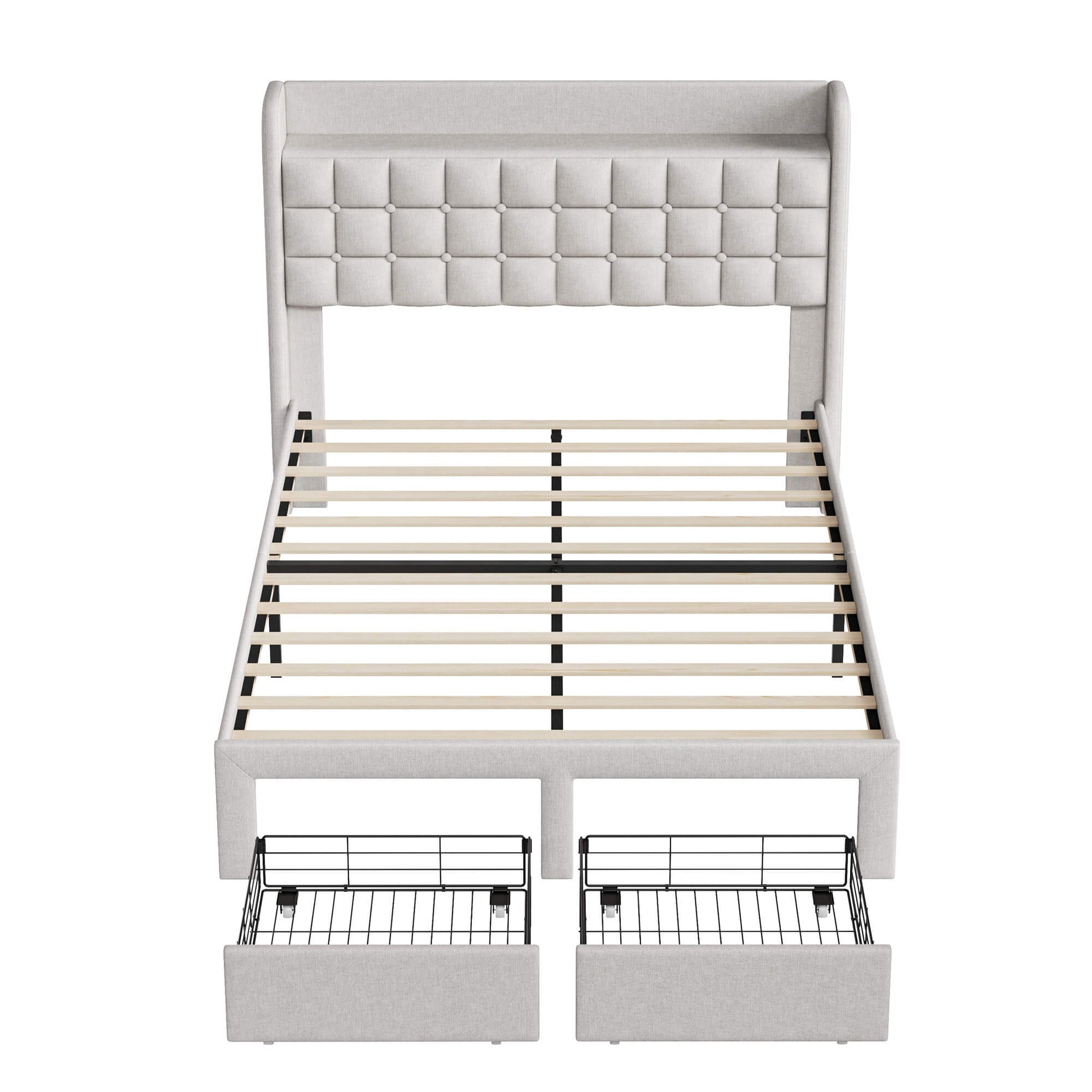 Upholstered Heavy Duty Platform Bed Frame with Drawers