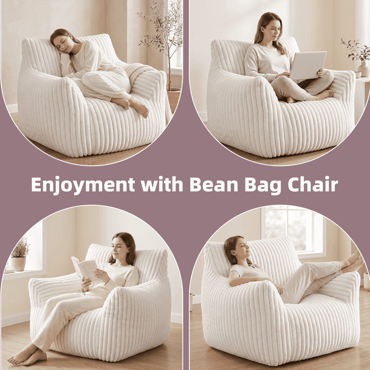 Foam Bean Bag Chair, High-Rebound Sponge Soft Lounge Chair for Bedroom & Living Room