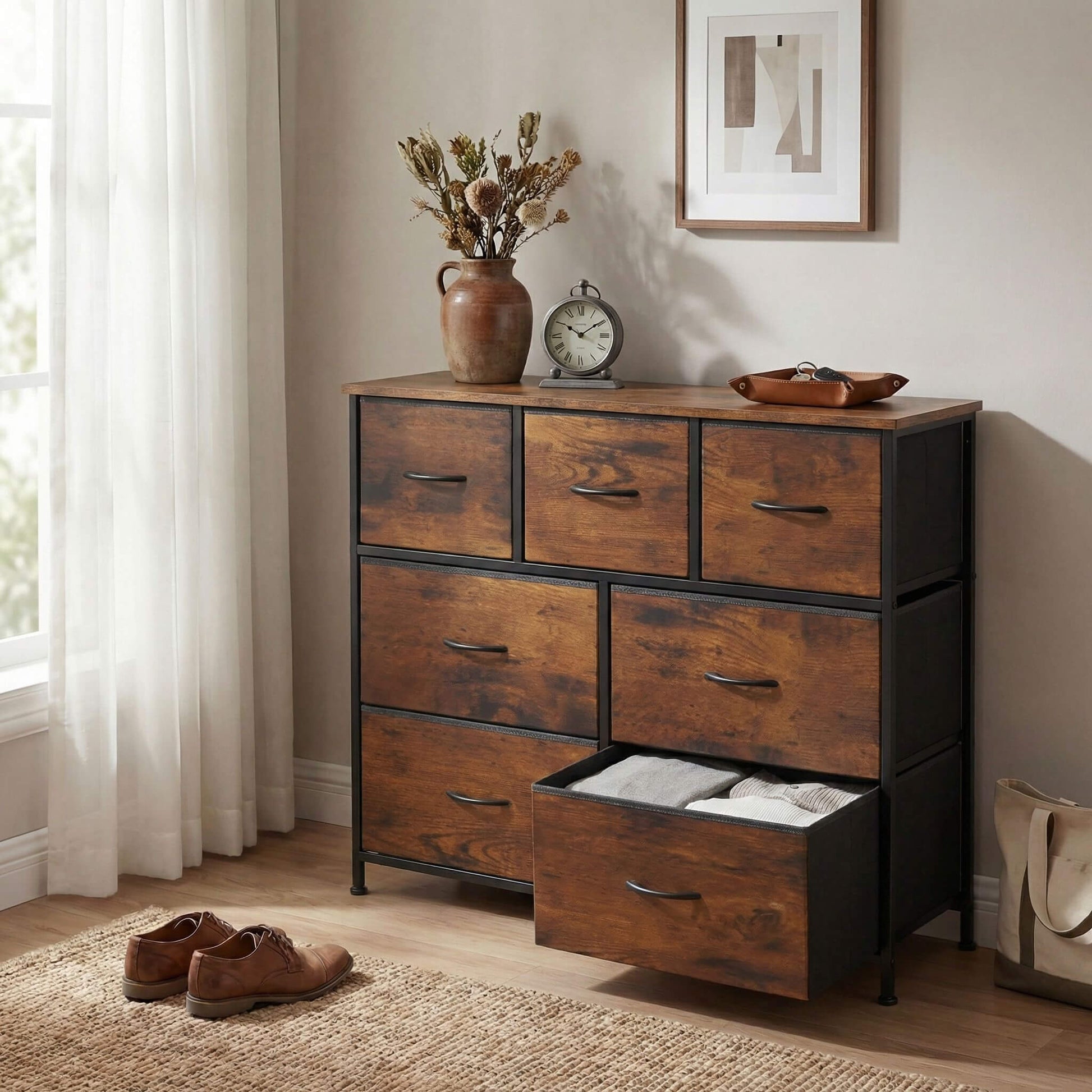 Dresser Wooden Top with Storage for Living Room Bedroom