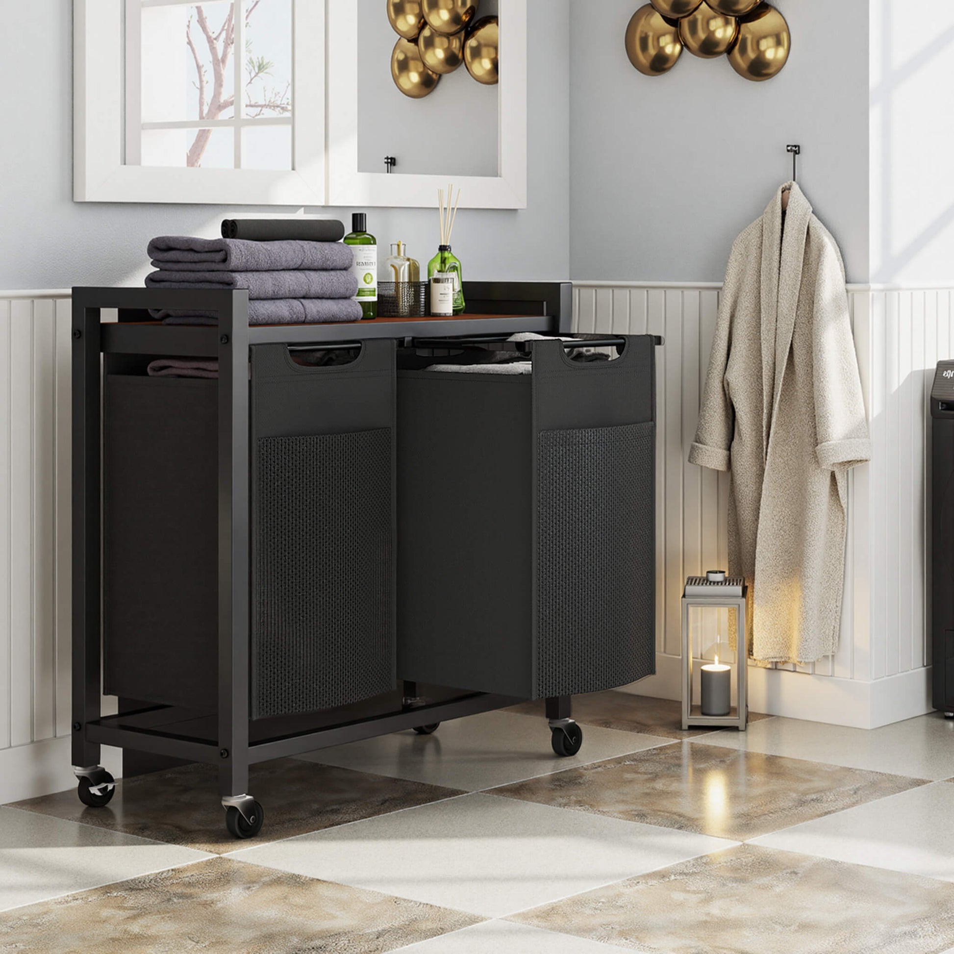 Rolling Laundry Basket with Shelf with Multiple Drawers