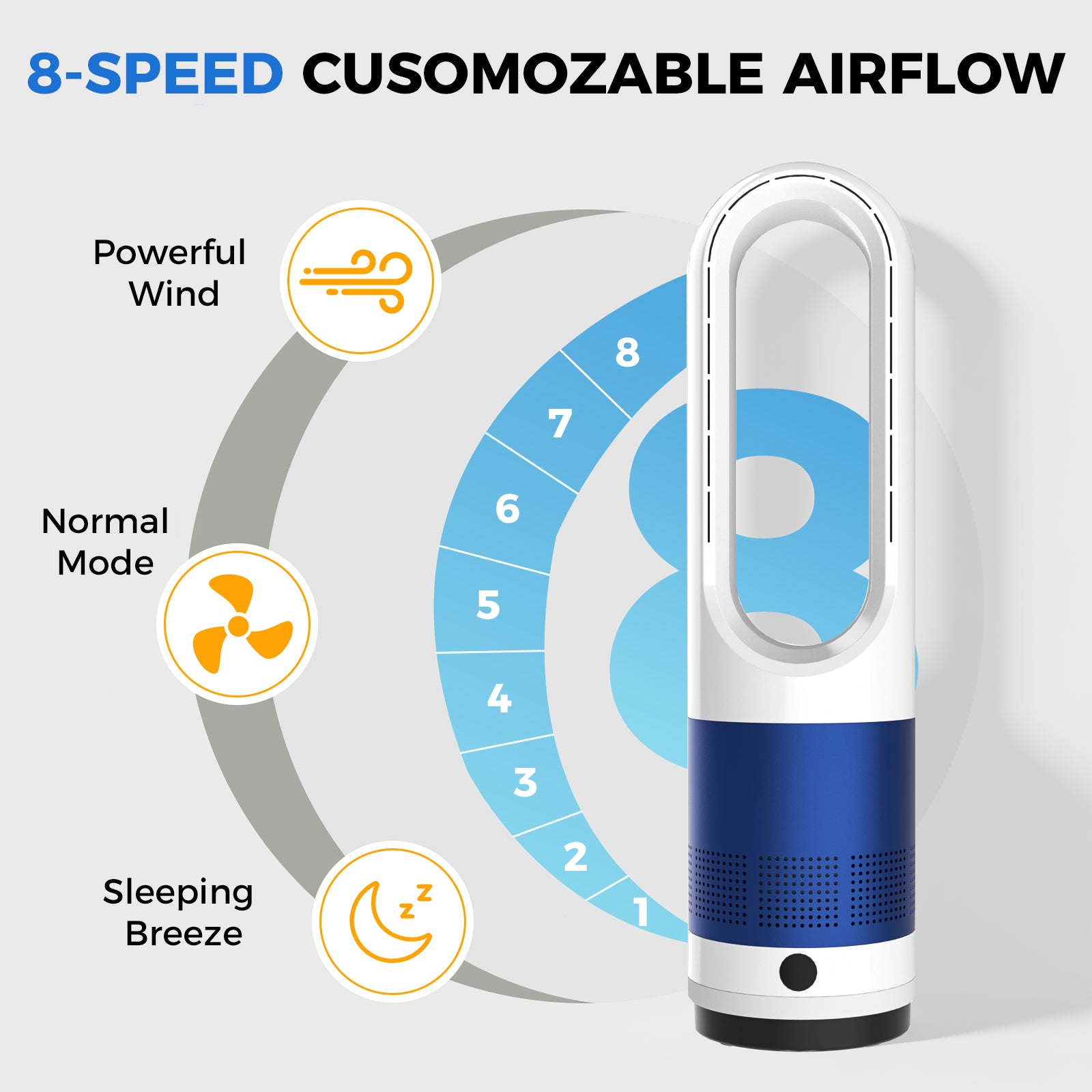 Bladeless Tower Fan ，80° Oscillation Quiet Cooling Fan