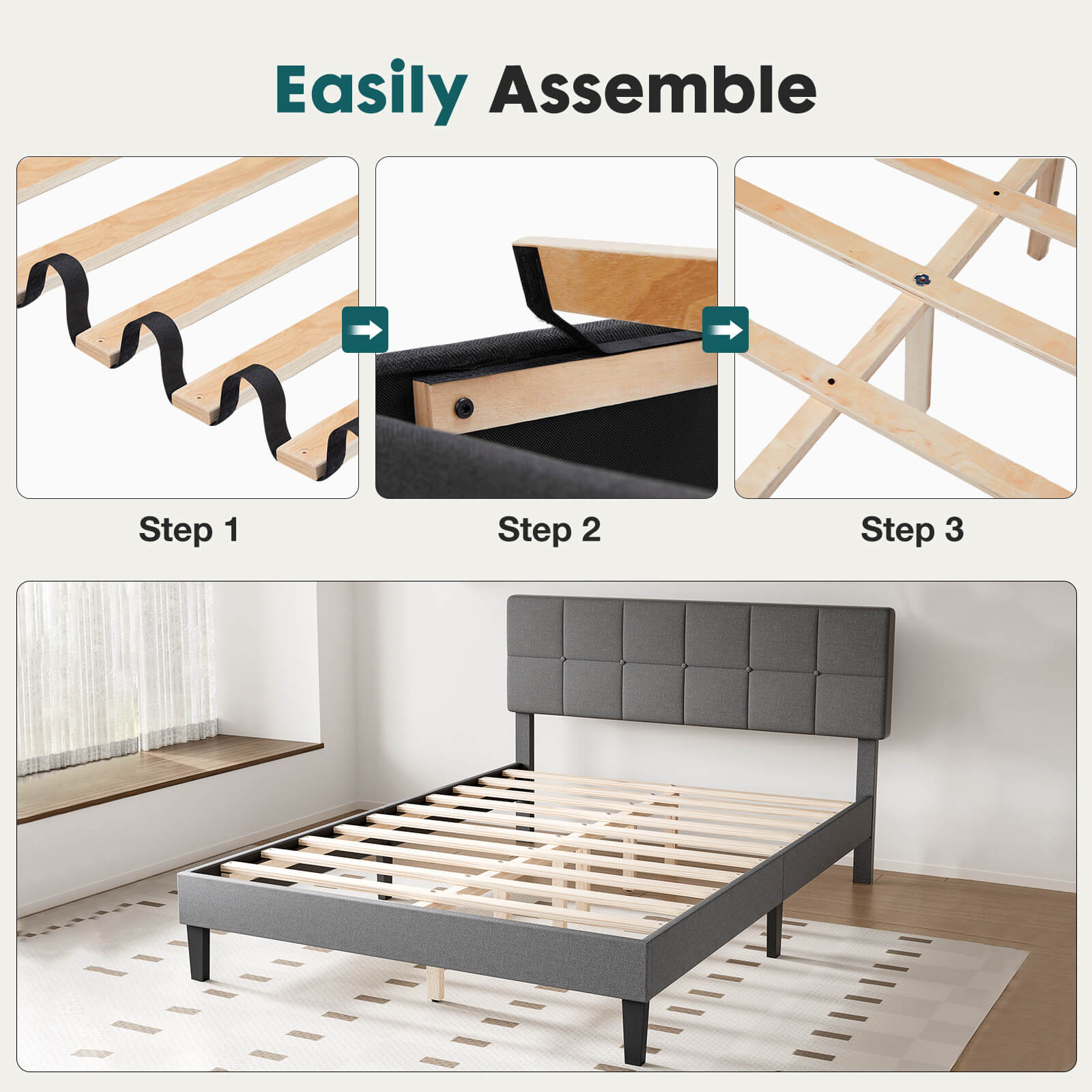 Bed Frame with Headboard for Bedroom