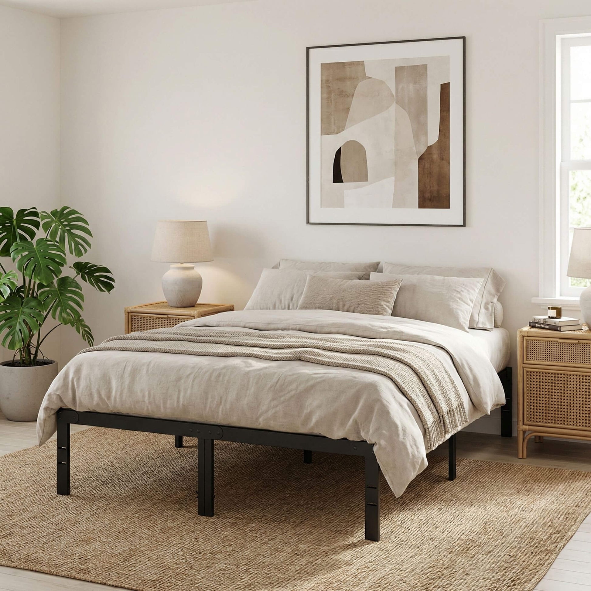Heavy Duty Metal Bed Frame with Under-Bed Storage for Bedroom