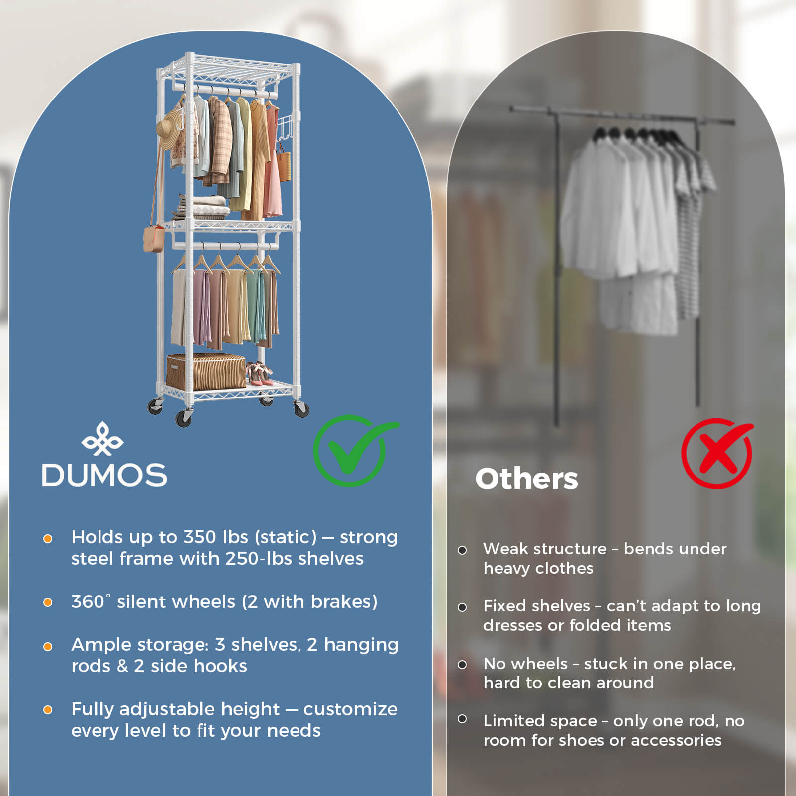 Adjustable metal coat rack with shelves and hooks