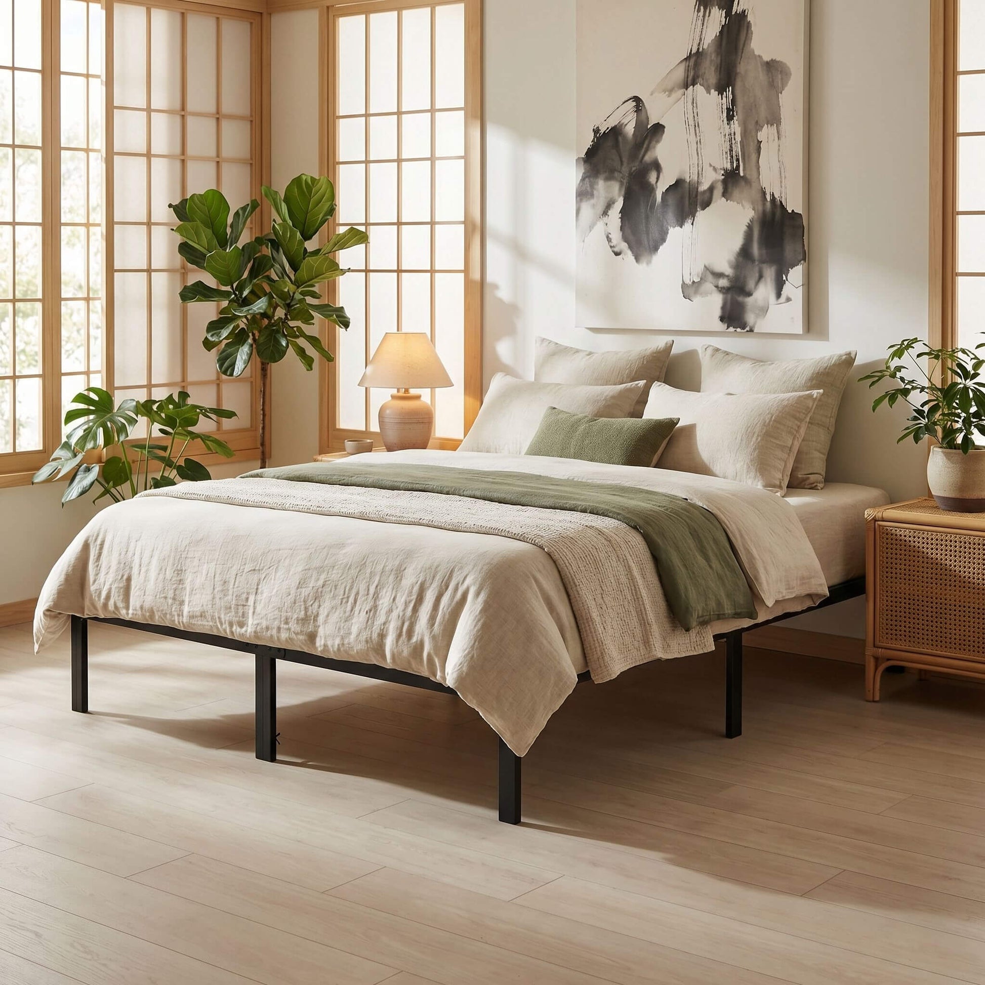 Heavy Duty Metal Bed Frame with Under-Bed Storage for Bedroom