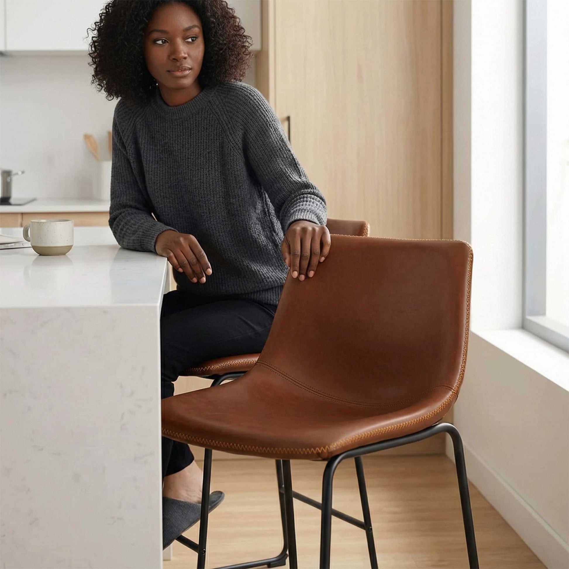 Barstool, Industrial Faux Leather, for Kitchen Dining Room