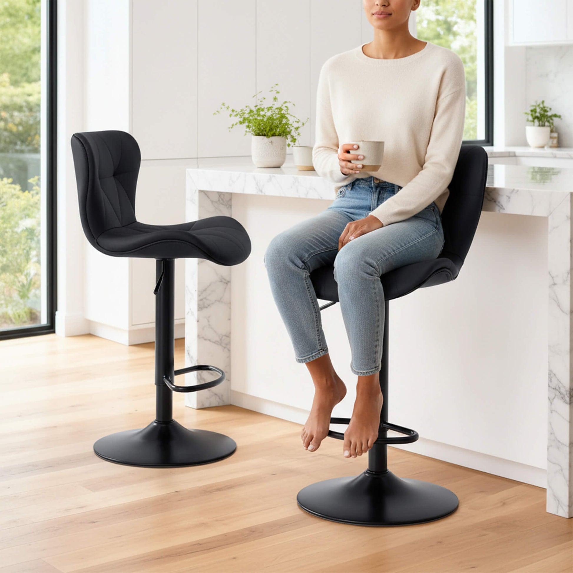 Faux Leather Diamond-Quilted Bar Stool-set of 2