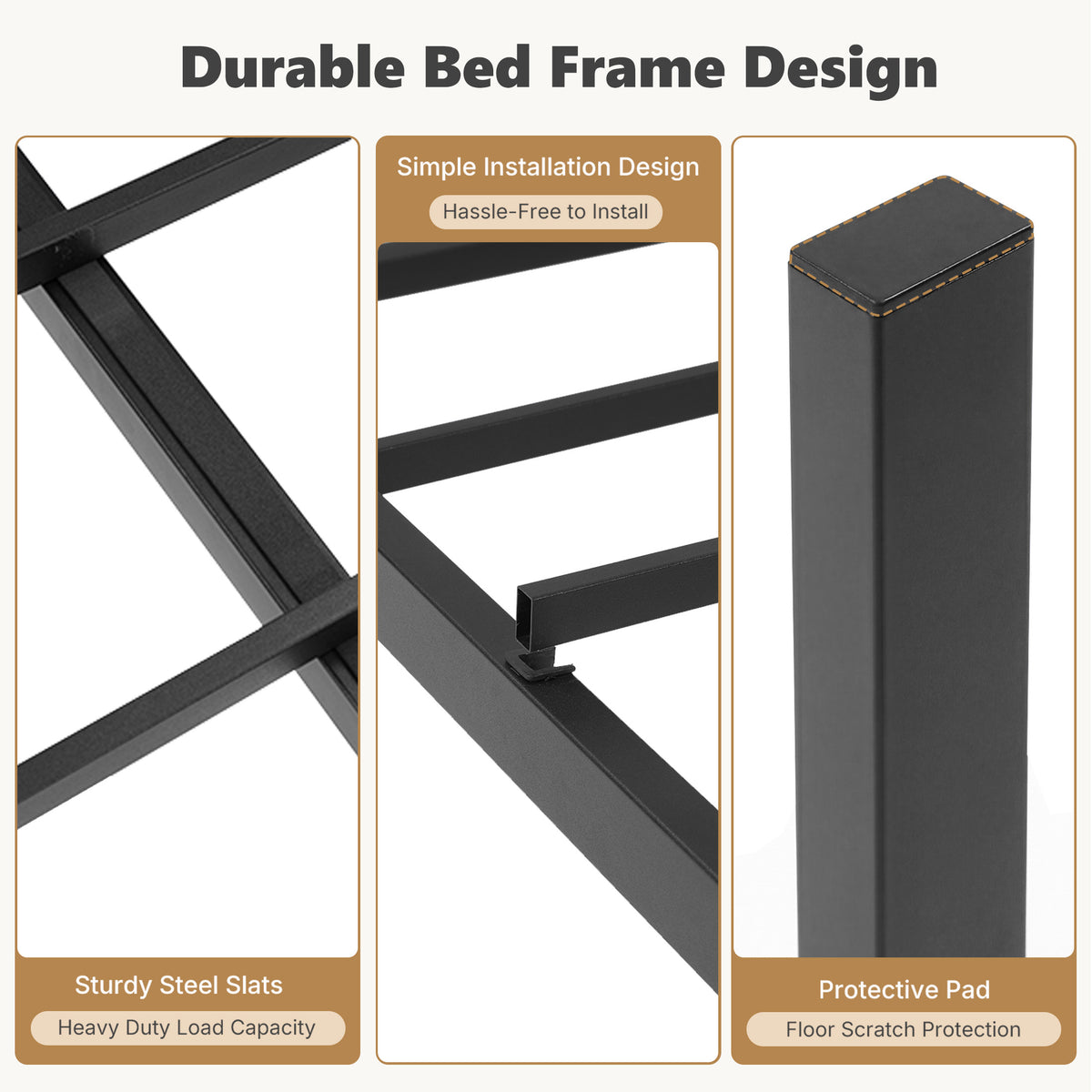 Metal Platform Bed Frame with Wooden Headboard & Footboard, No Box Spring Needed